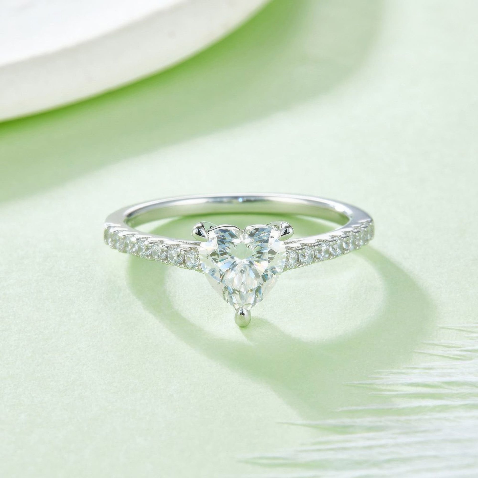 Heart-Cut Moissanite Promise Ring | 1ct DEW Solitaire | 925 Sterling Silver Pavé Band - Image 2