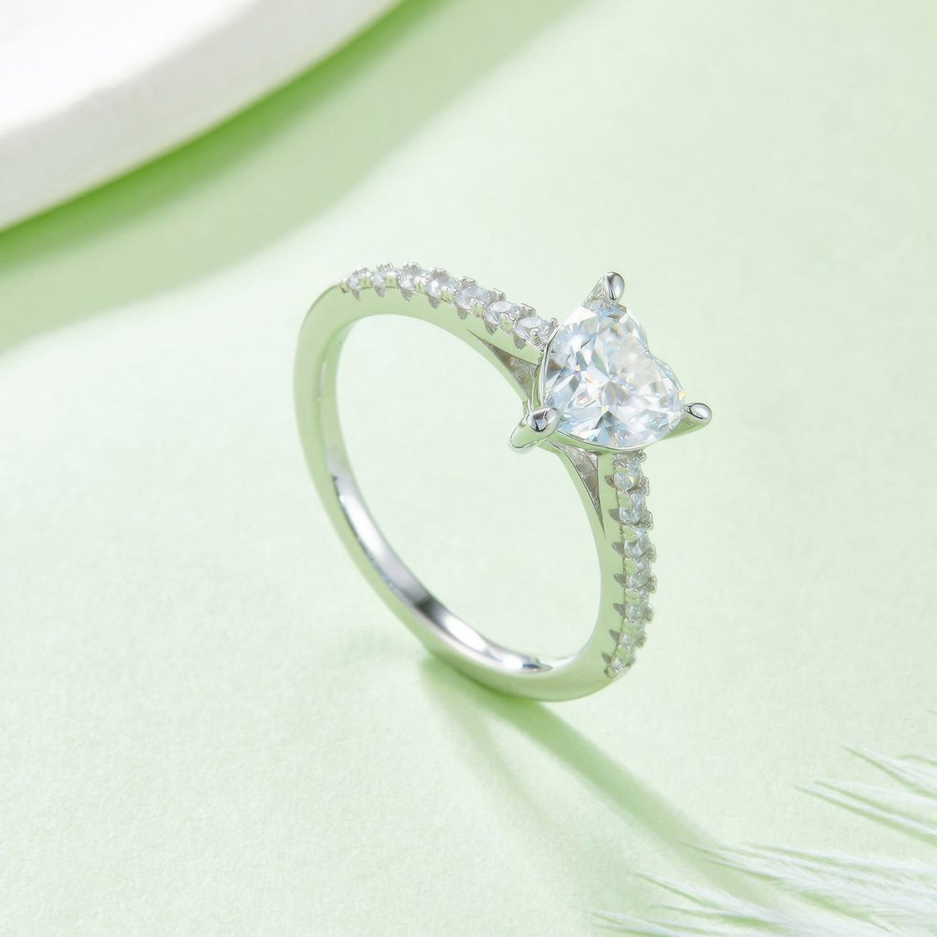 Heart-Cut Moissanite Promise Ring | 1ct DEW Solitaire | 925 Sterling Silver Pavé Band - Image 3