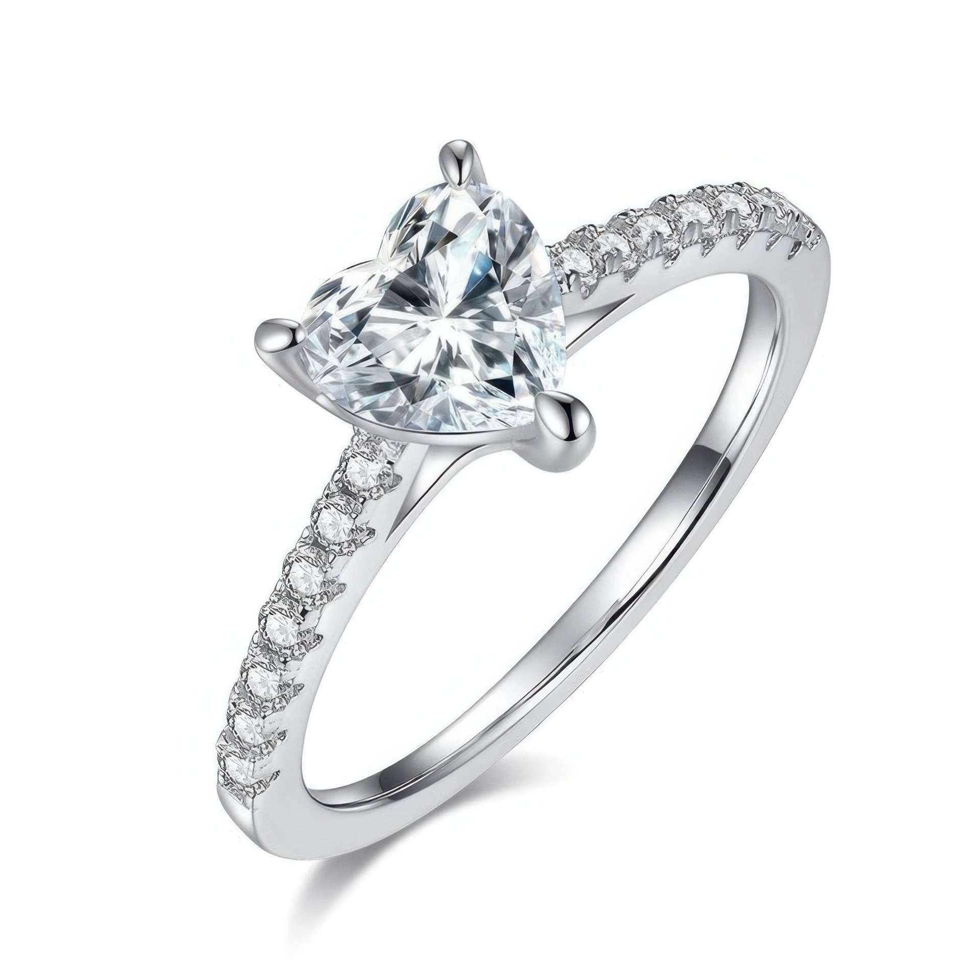 Heart-Cut Moissanite Promise Ring | 1ct DEW Solitaire | 925 Sterling Silver Pavé Band