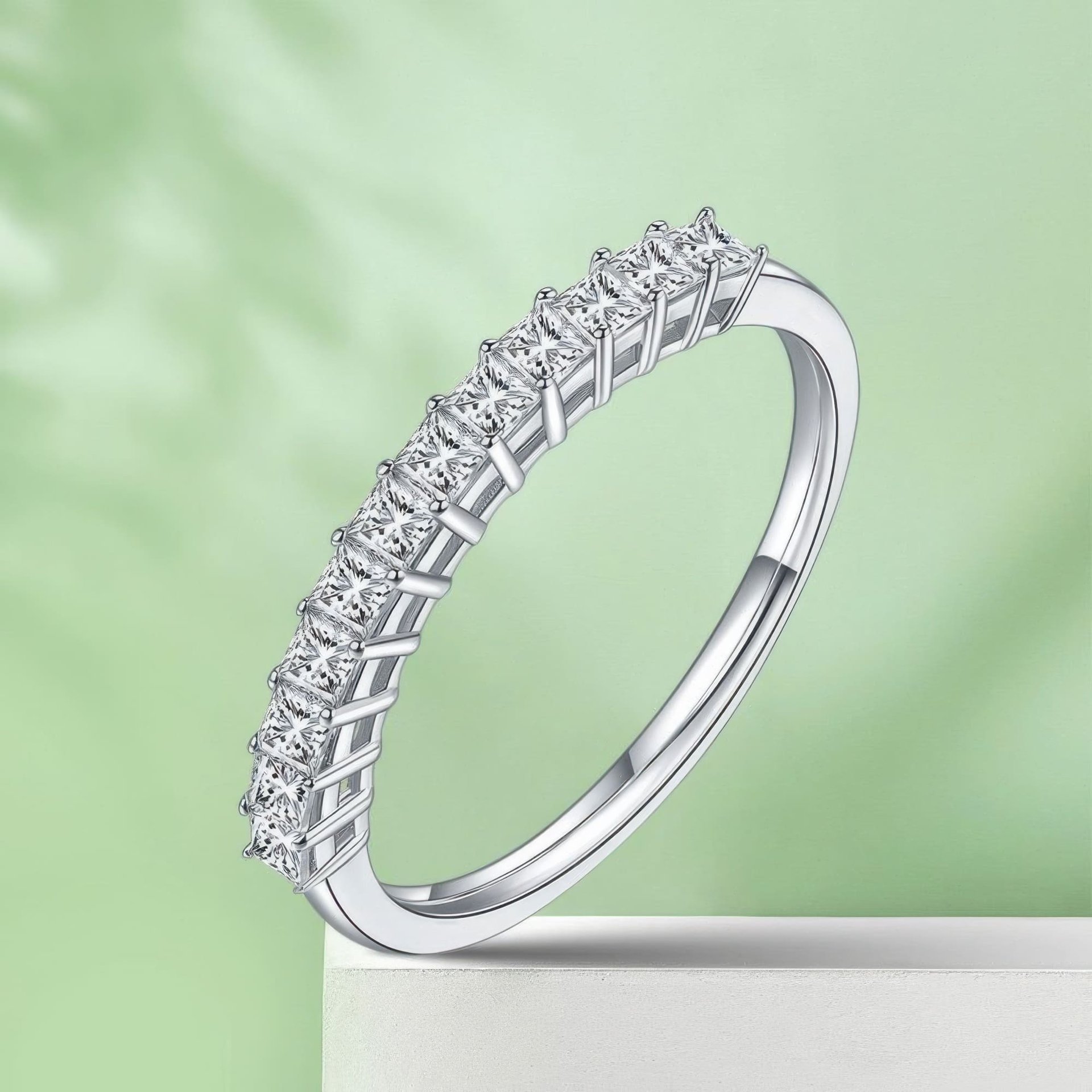 Princess-Cut Moissanite Half-Eternity Band | Square Row Ring in 925 Sterling Silver - Image 5