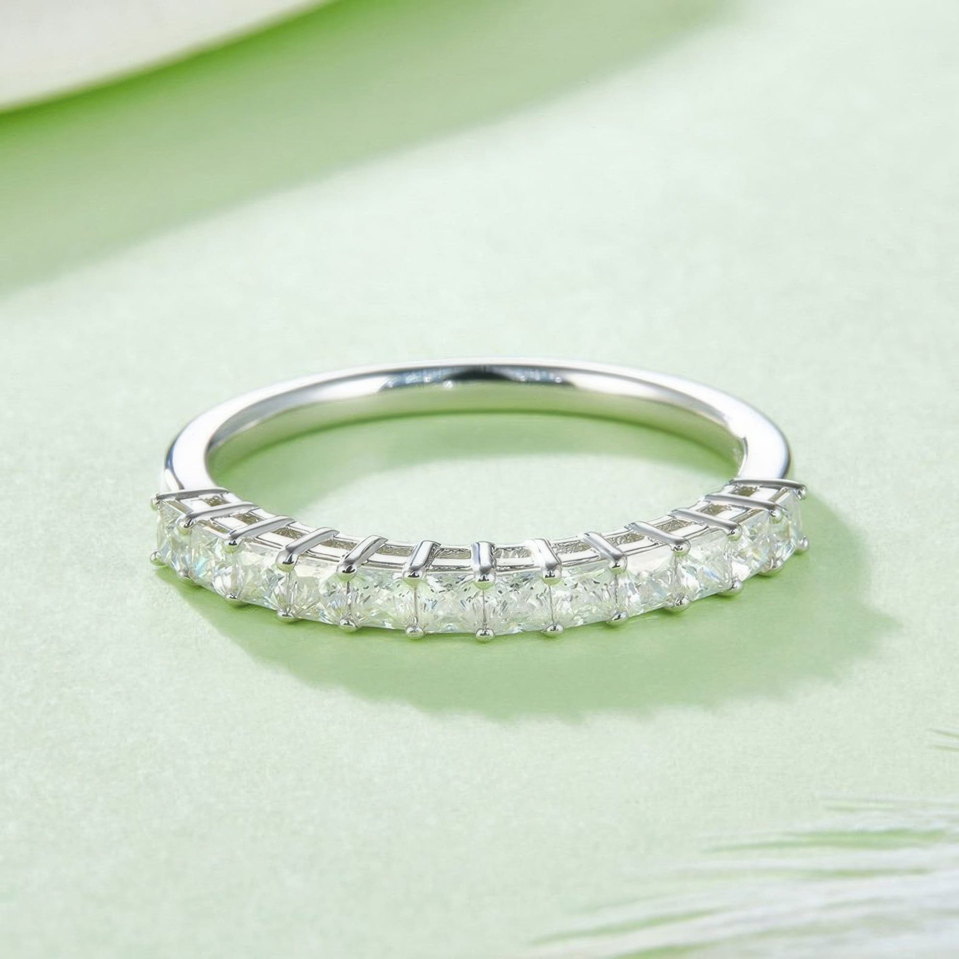 Princess-Cut Moissanite Half-Eternity Band | Square Row Ring in 925 Sterling Silver - alternate view