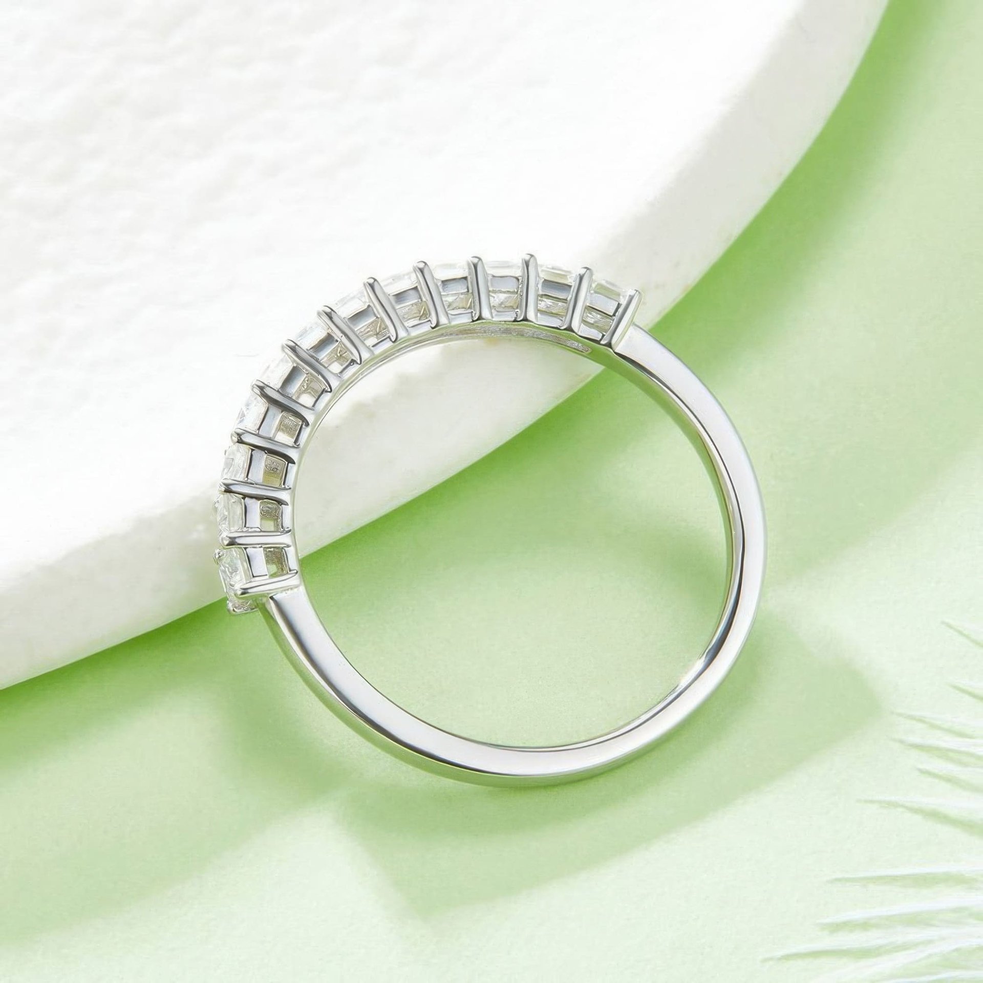 Princess-Cut Moissanite Half-Eternity Band | Square Row Ring in 925 Sterling Silver - Image 4