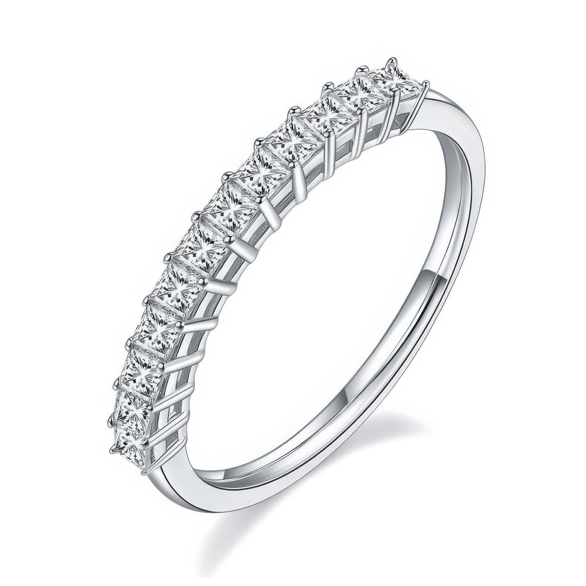 Princess-Cut Moissanite Half-Eternity Band | Square Row Ring in 925 Sterling Silver