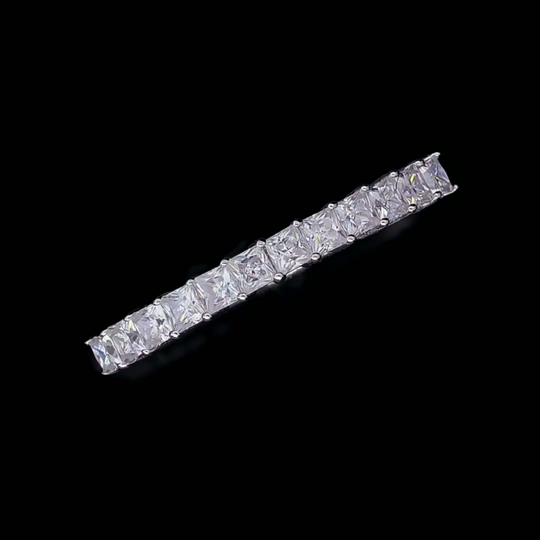Princess-Cut Moissanite Half-Eternity Band | Square Row Ring in 925 Sterling Silver product video thumbnail