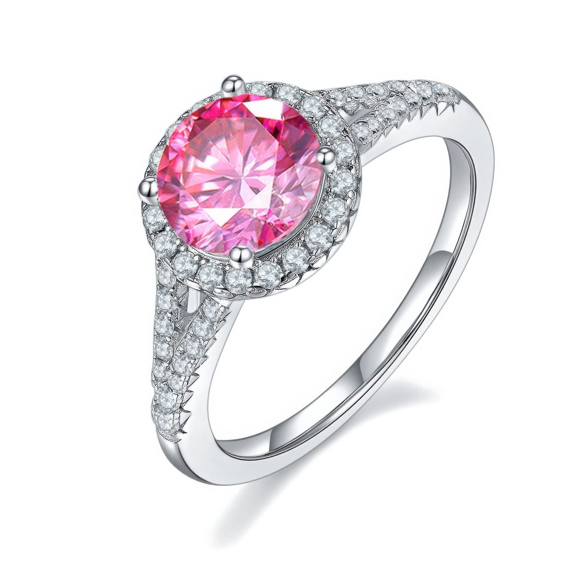 Double Shank Moissanite Ring | 1.5ct Round Halo, Split-Shank Pave Band | DEF VVS