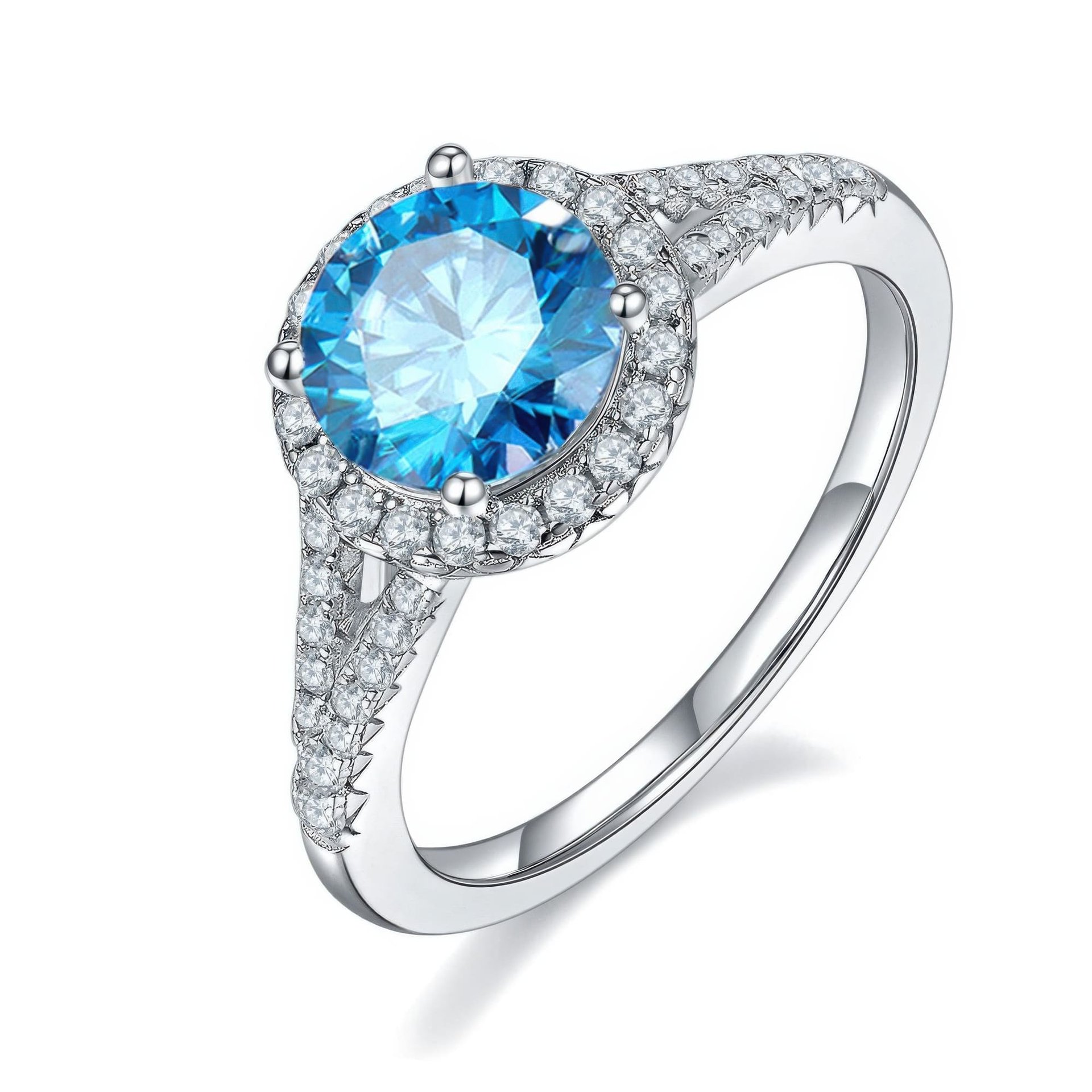 Double Shank Moissanite Ring | 1.5ct Round Halo, Split-Shank Pave Band | DEF VVS - Image 5