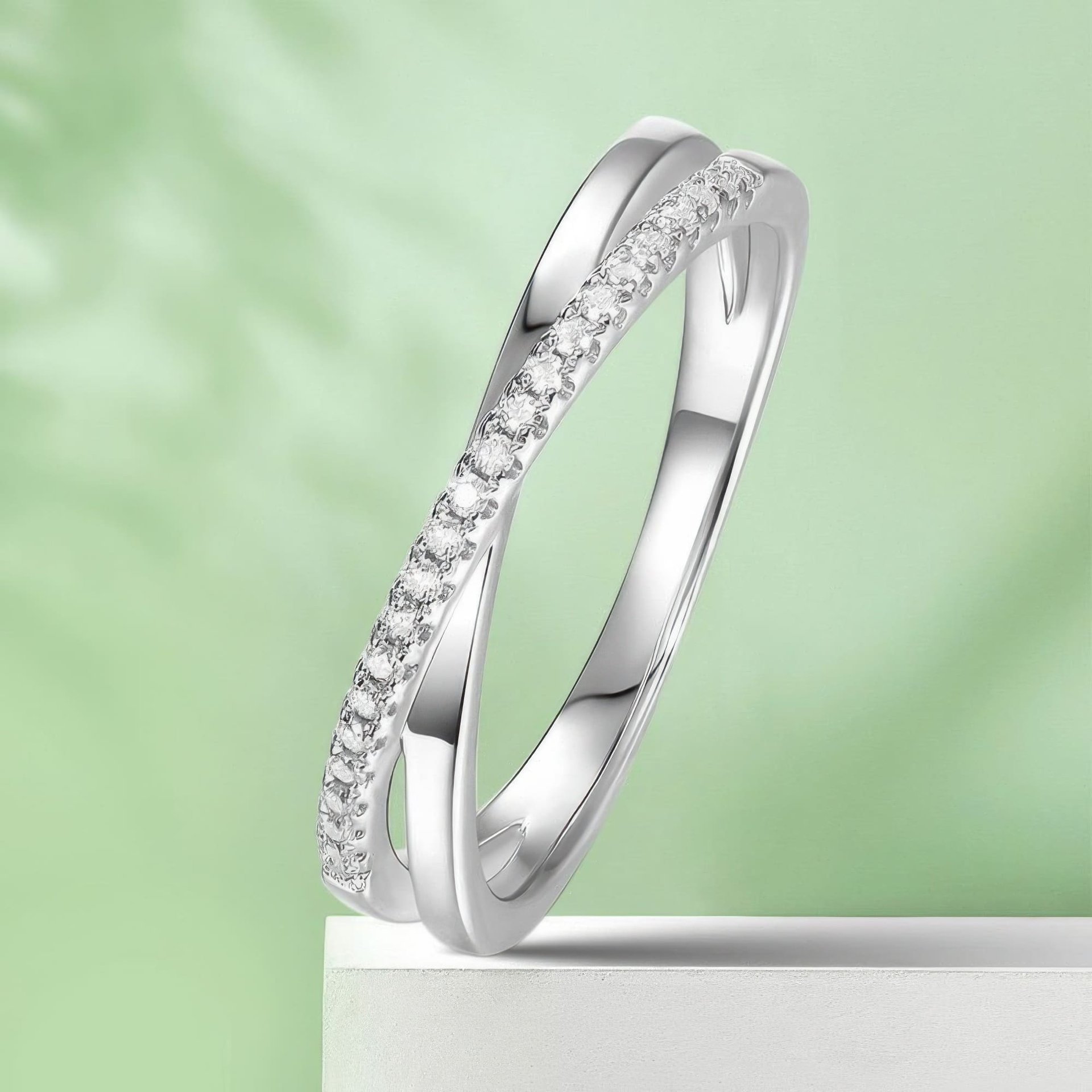 X-Shaped Crossover Moissanite Ring | Pavé Bypass Band | 925 Silver Stackable - Image 5