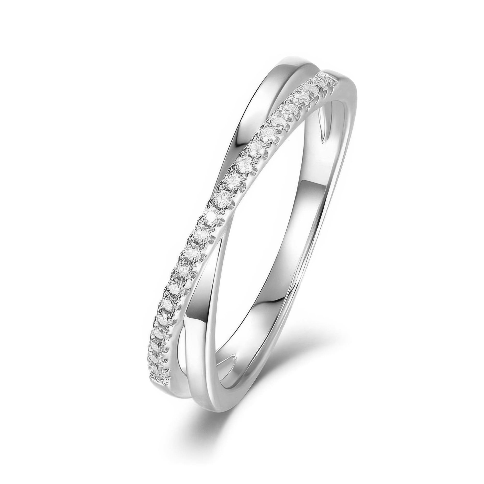 X-Shaped Crossover Moissanite Ring | Pavé Bypass Band | 925 Silver Stackable