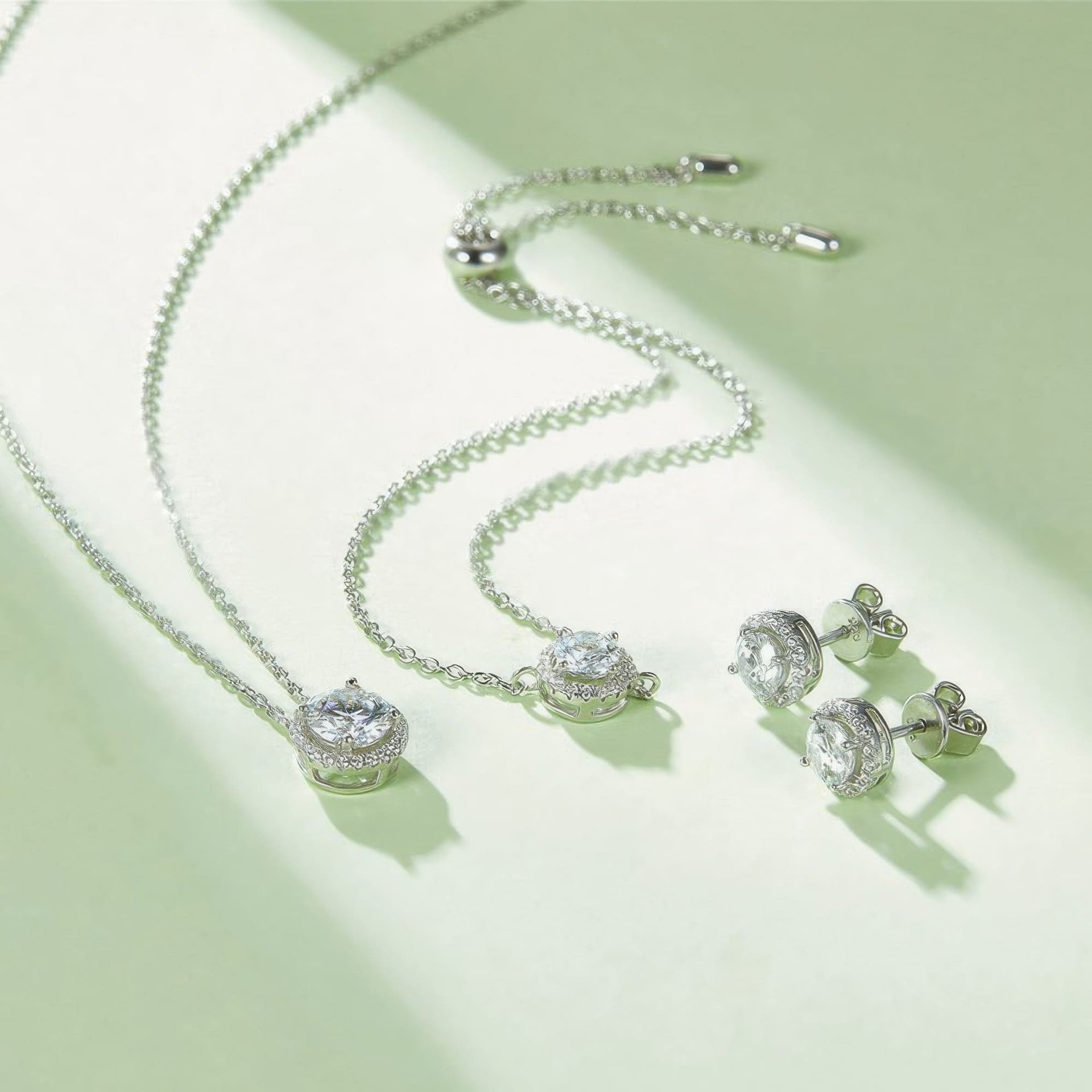 Round Halo Moissanite Pendant & Stud Earring Set | 925 Silver | 2ct DEW Center - Image 3