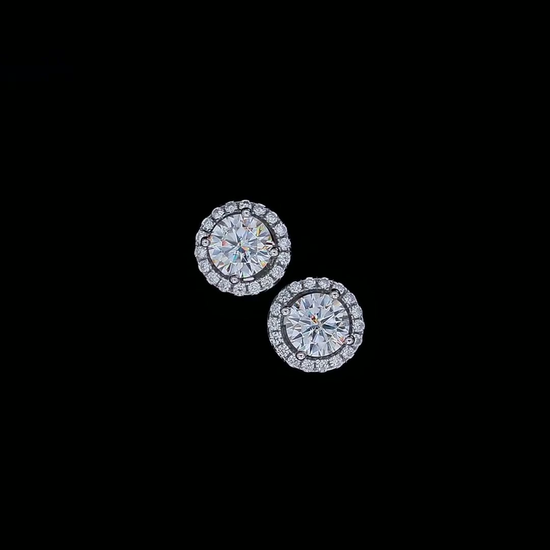 Round Halo Moissanite Pendant & Stud Earring Set | 925 Silver | 2ct DEW Center product video thumbnail
