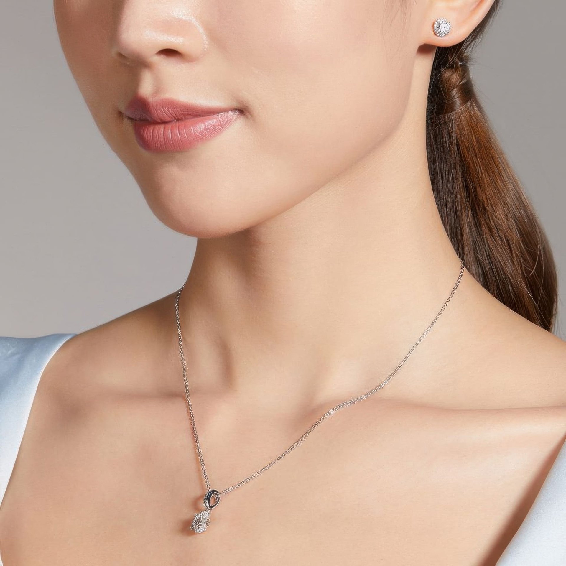 Moissanite Floral Halo Jewelry Set | Round Pendant Necklace & Stud Earrings | 925 Silver - Image 2
