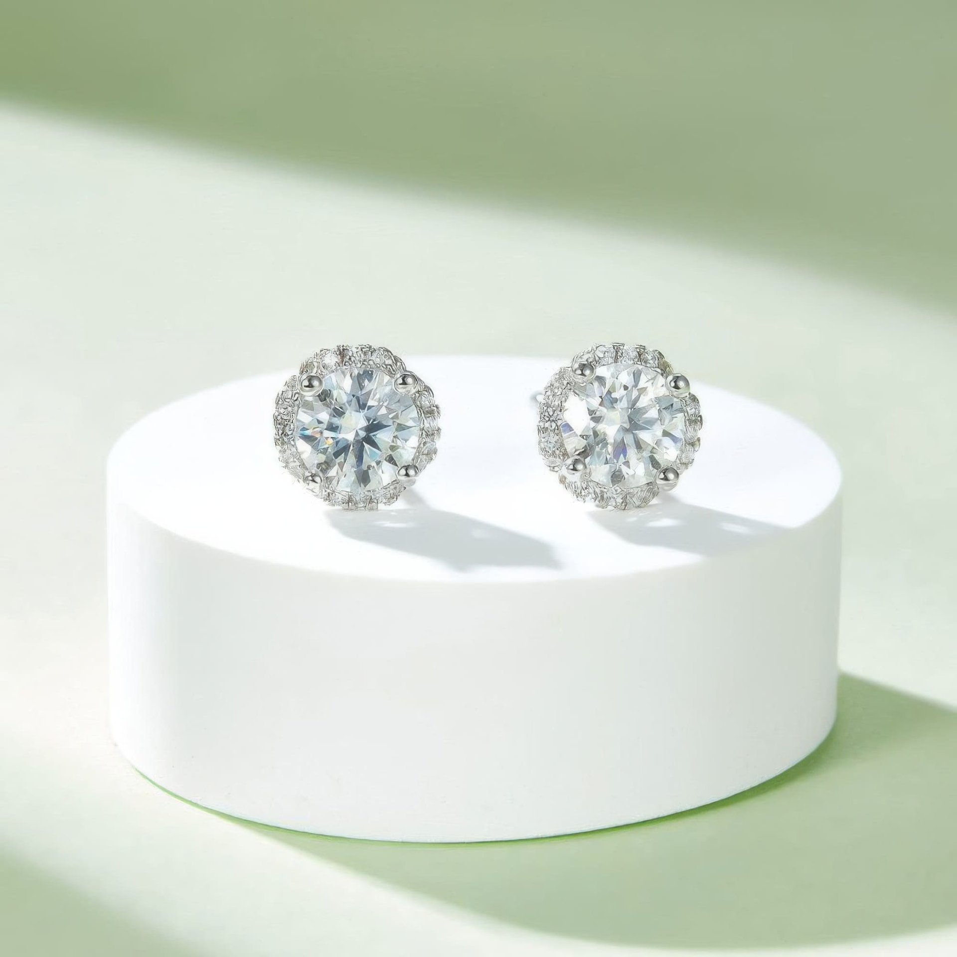 Moissanite Floral Halo Jewelry Set | Round Pendant Necklace & Stud Earrings | 925 Silver - Image 6