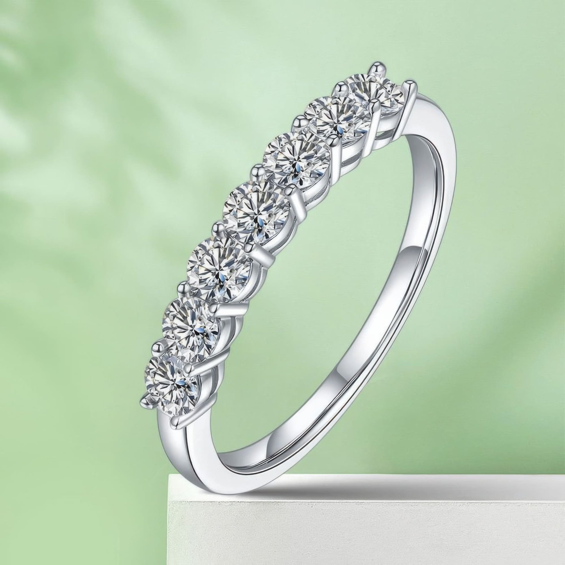 Seven-Stone Moissanite Half Eternity Row Ring | Round Cut 925 Silver Stacking Band - Image 5