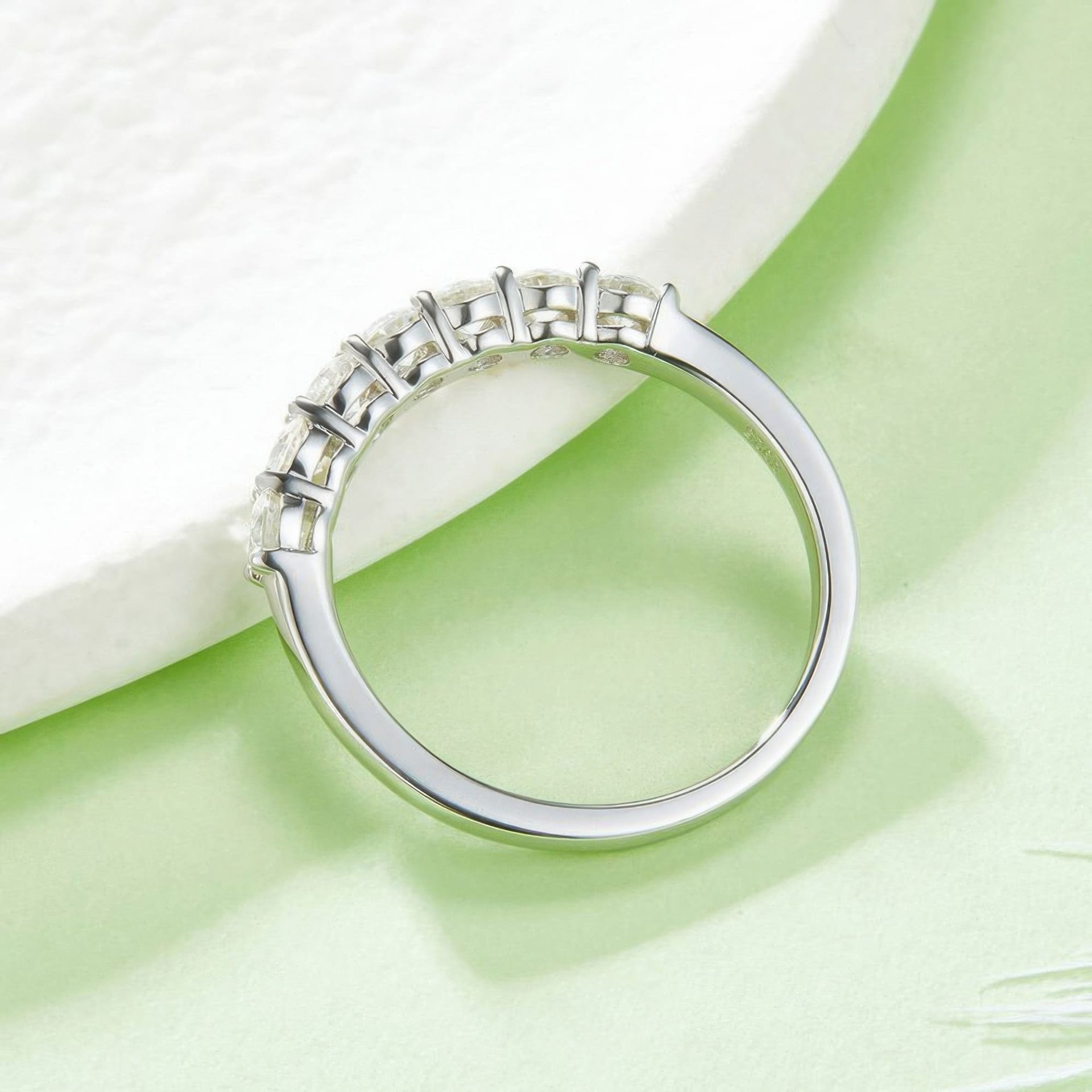 Seven-Stone Moissanite Half Eternity Row Ring | Round Cut 925 Silver Stacking Band - alternate view