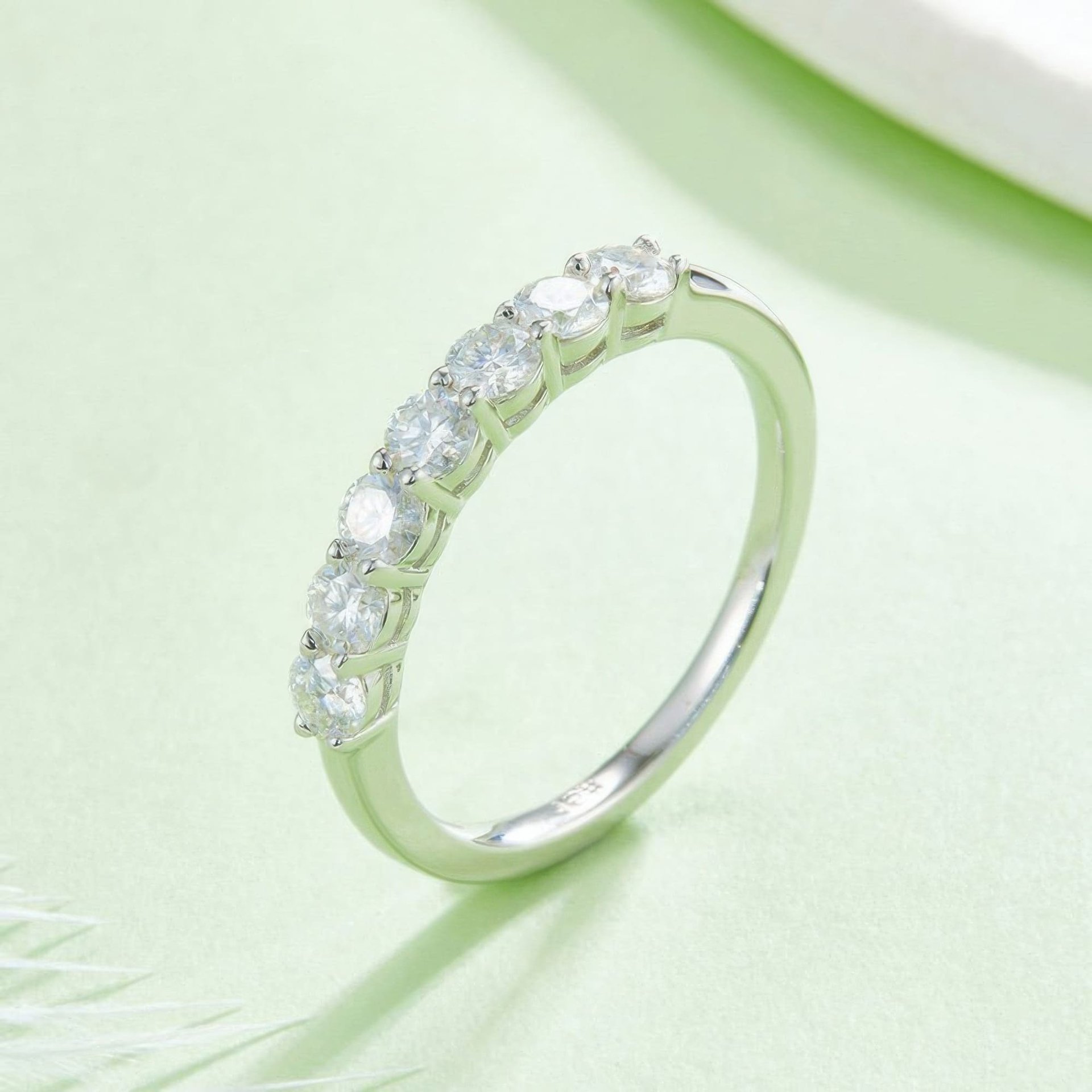 Seven-Stone Moissanite Half Eternity Row Ring | Round Cut 925 Silver Stacking Band - Image 3