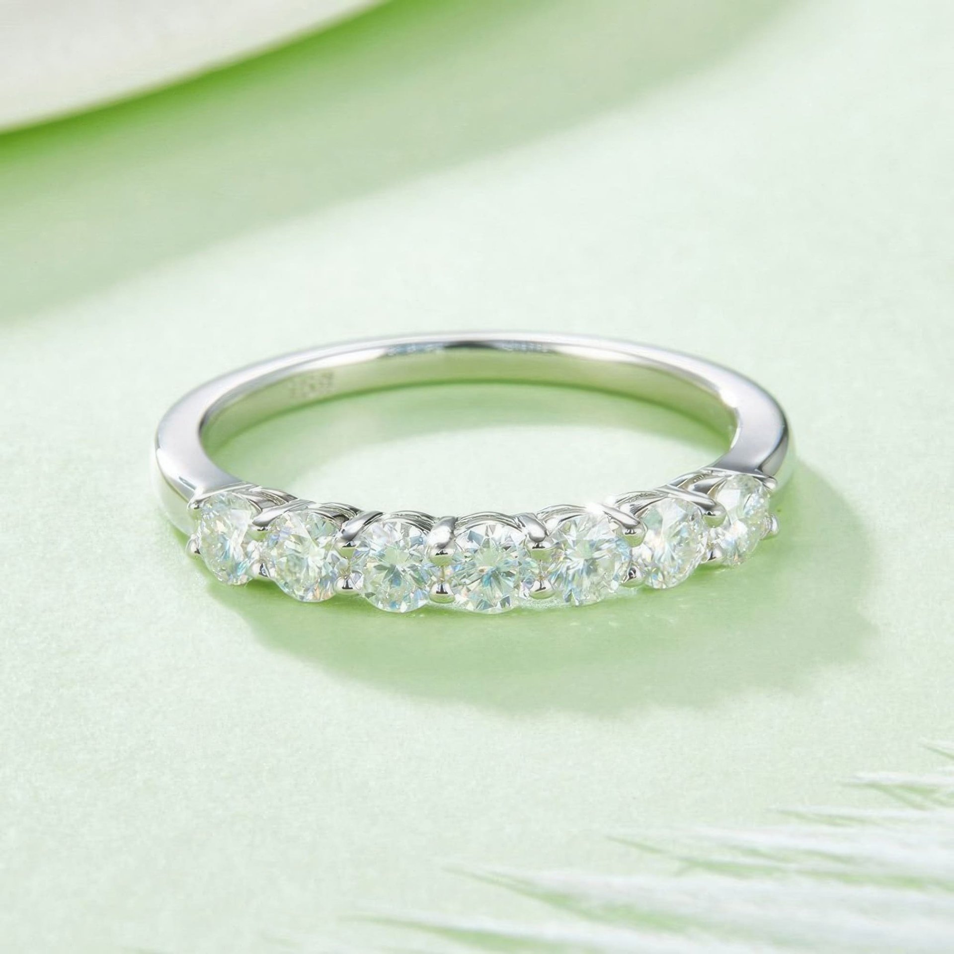 Seven-Stone Moissanite Half Eternity Row Ring | Round Cut 925 Silver Stacking Band - Image 4