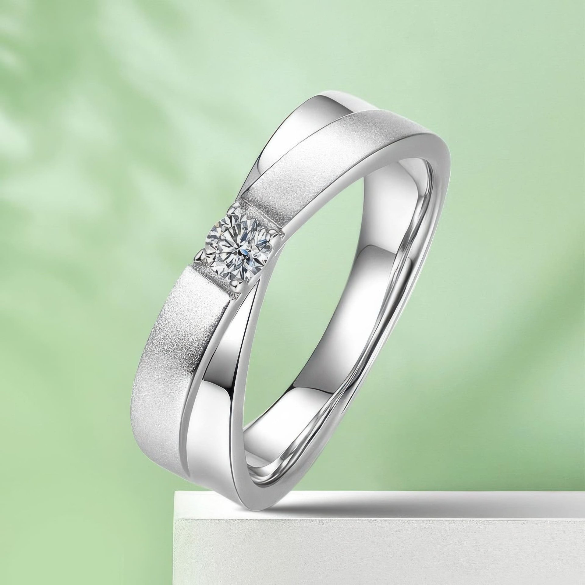 Men's X Pattern Moissanite Ring | Crossover Brushed & Polished Silver Band - Image 5