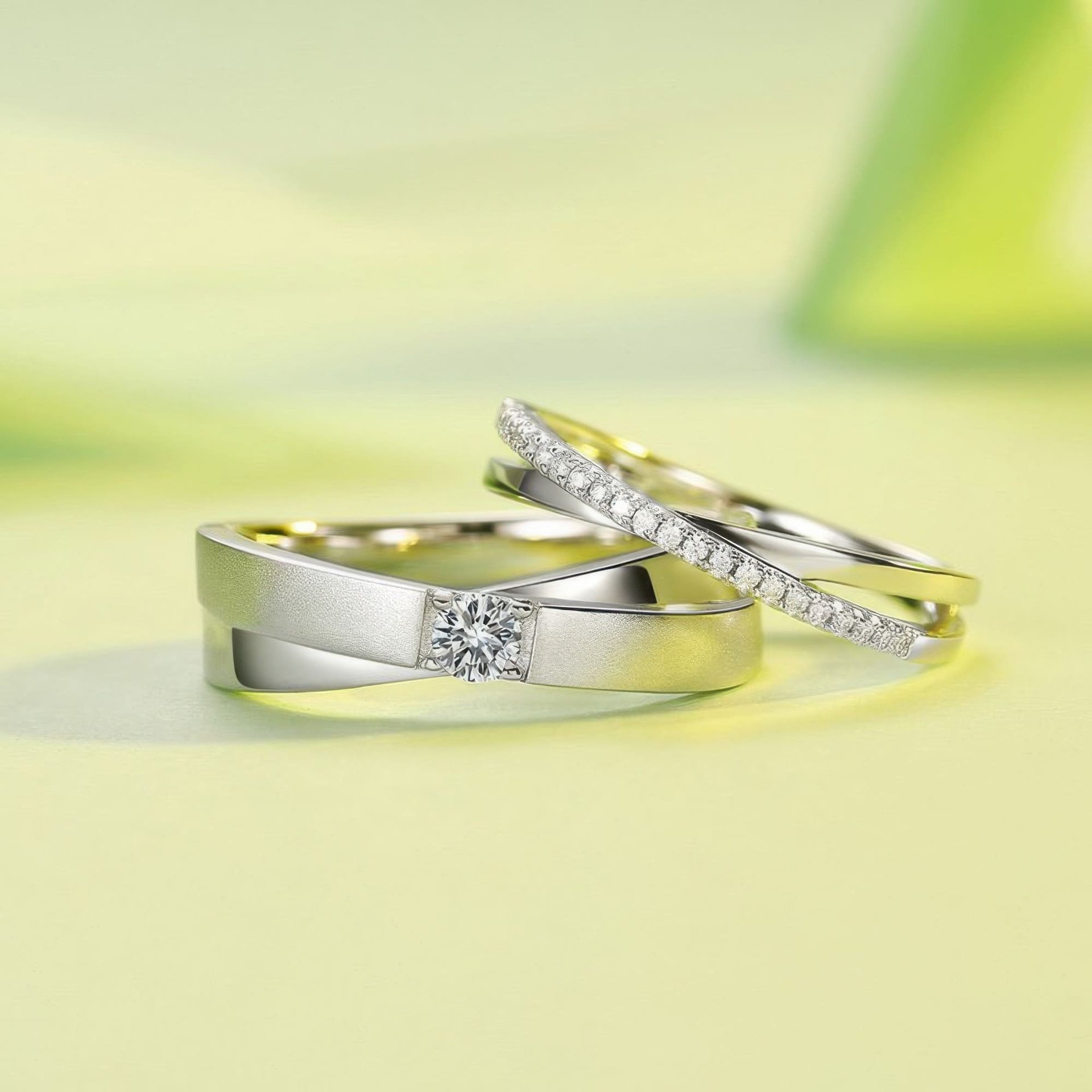 Men's X Pattern Moissanite Ring | Crossover Brushed & Polished Silver Band - Image 4