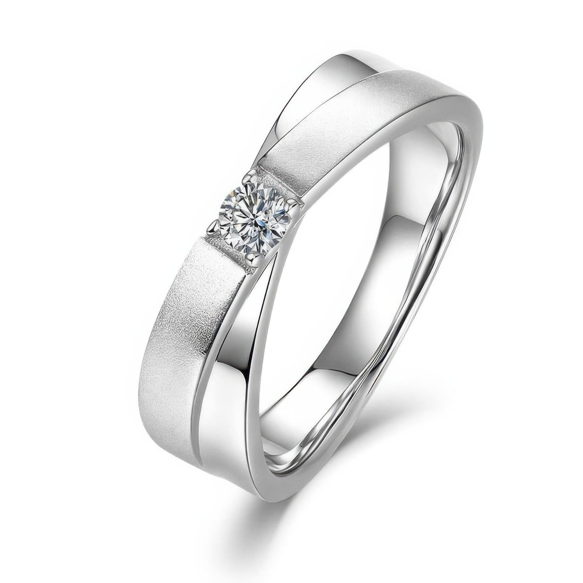 Men's X Pattern Moissanite Ring | Crossover Brushed & Polished Silver Band