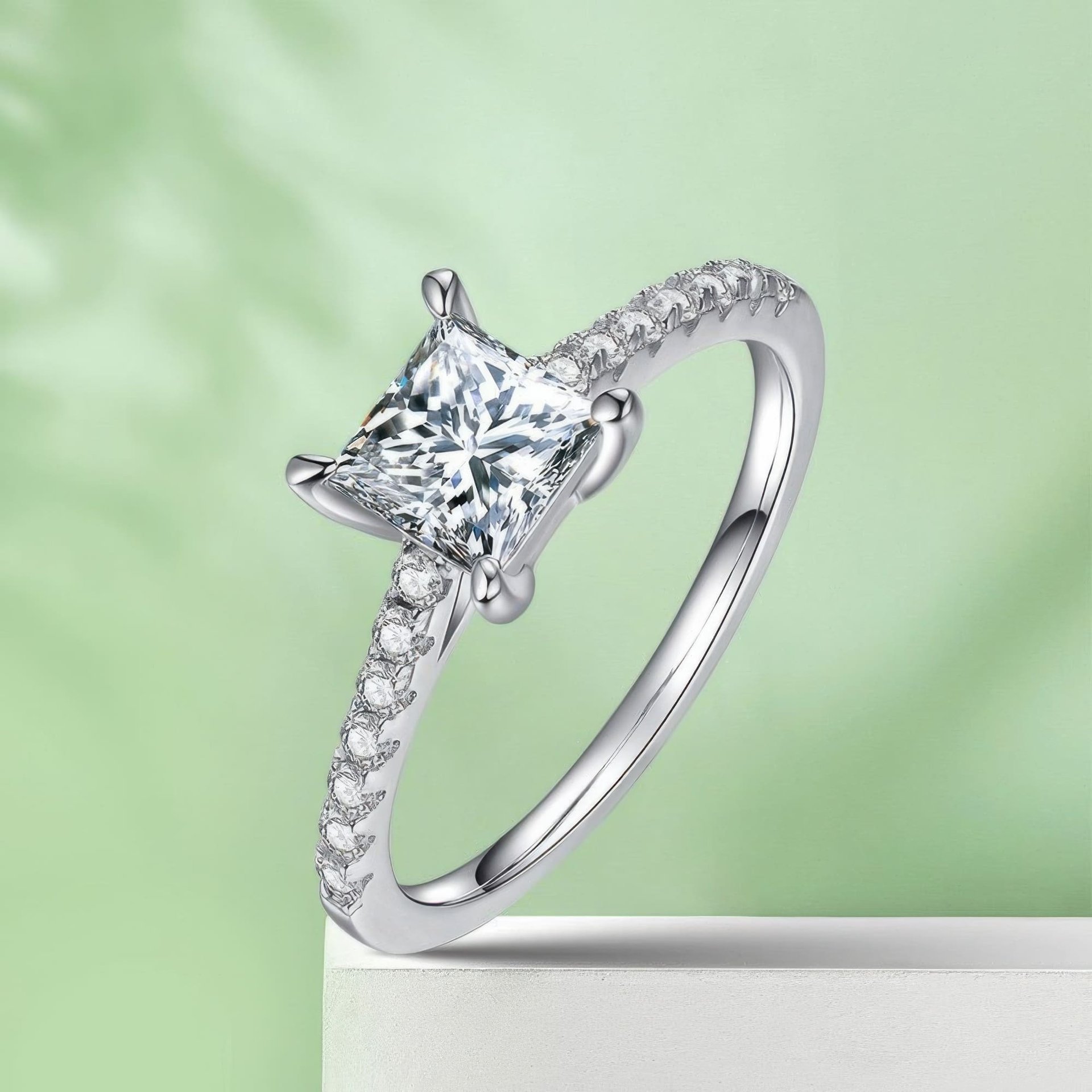 1ct Princess-Cut Moissanite Solitaire Ring | Square Pavé Band, 925 Silver - Image 5