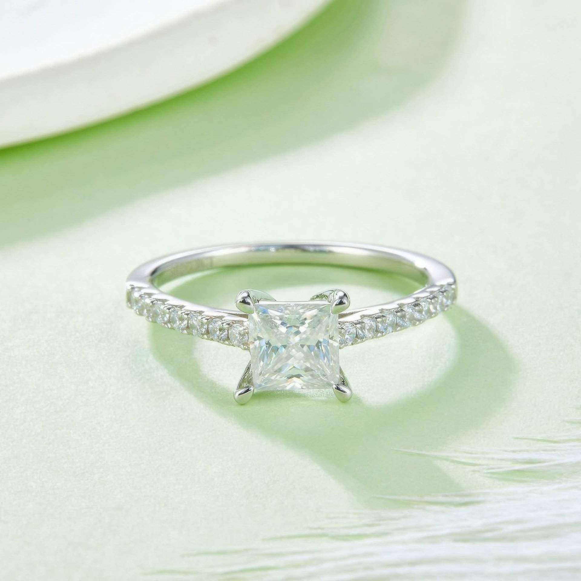 1ct Princess-Cut Moissanite Solitaire Ring | Square Pavé Band, 925 Silver - Image 2