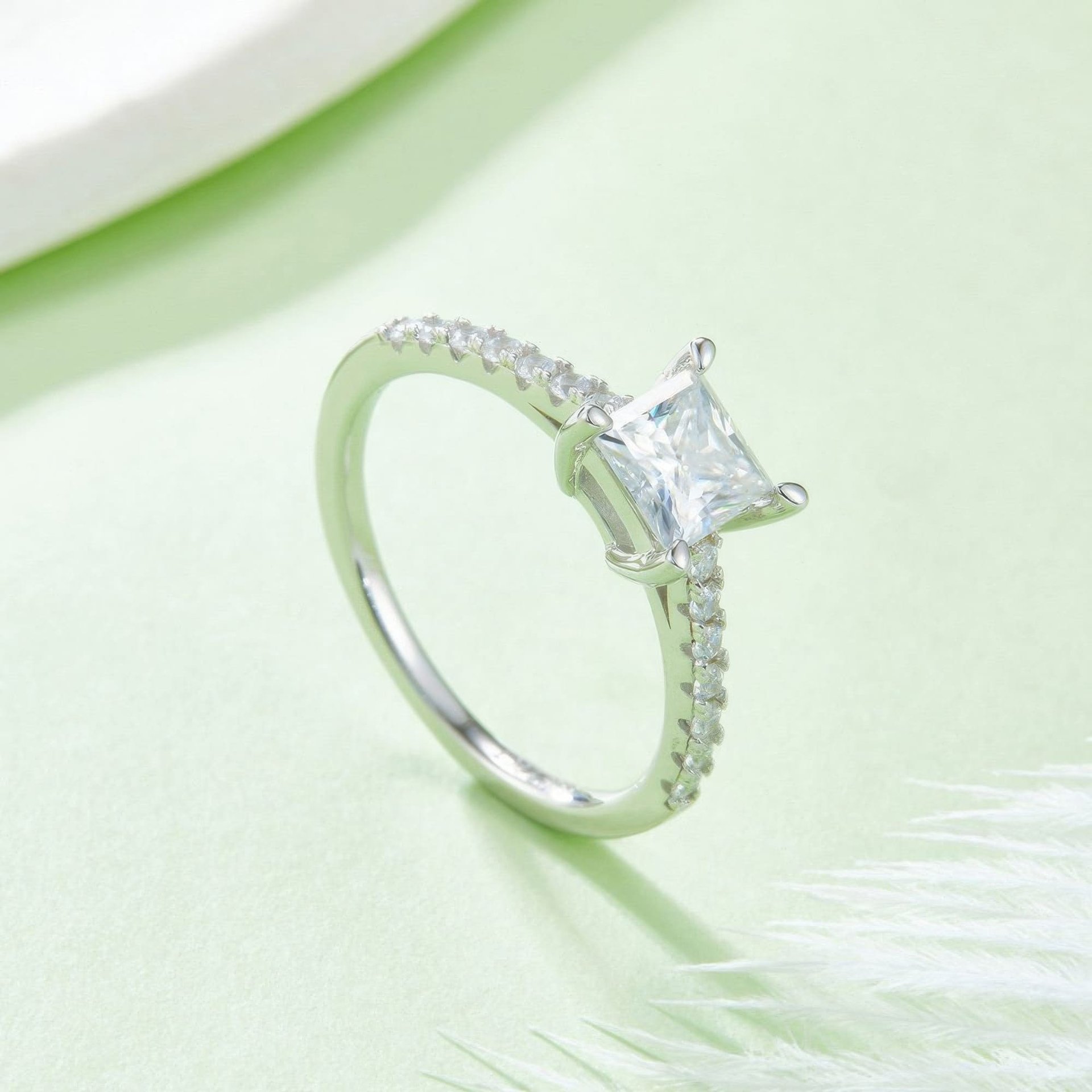 1ct Princess-Cut Moissanite Solitaire Ring | Square Pavé Band, 925 Silver - Image 3