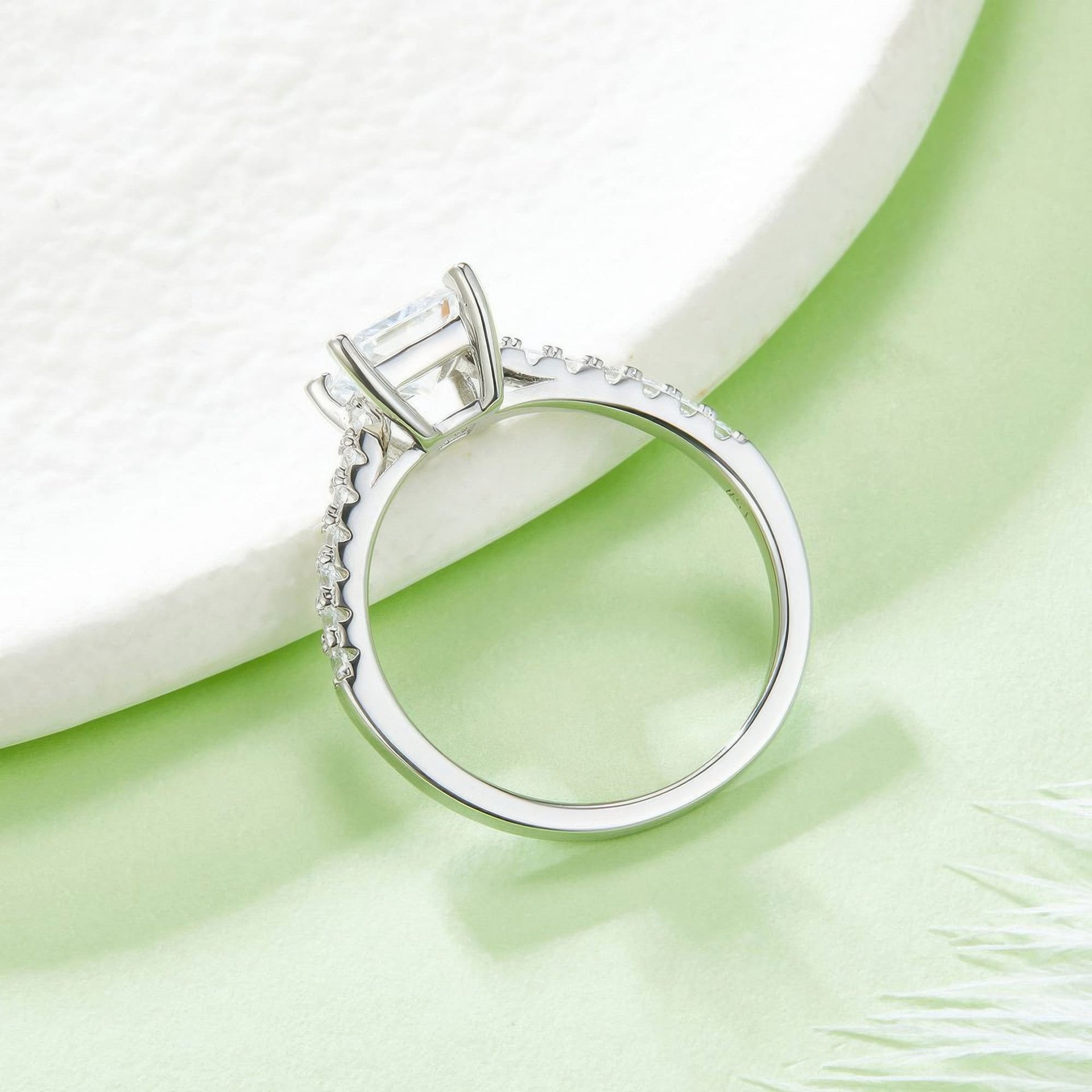1ct Princess-Cut Moissanite Solitaire Ring | Square Pavé Band, 925 Silver - Image 4
