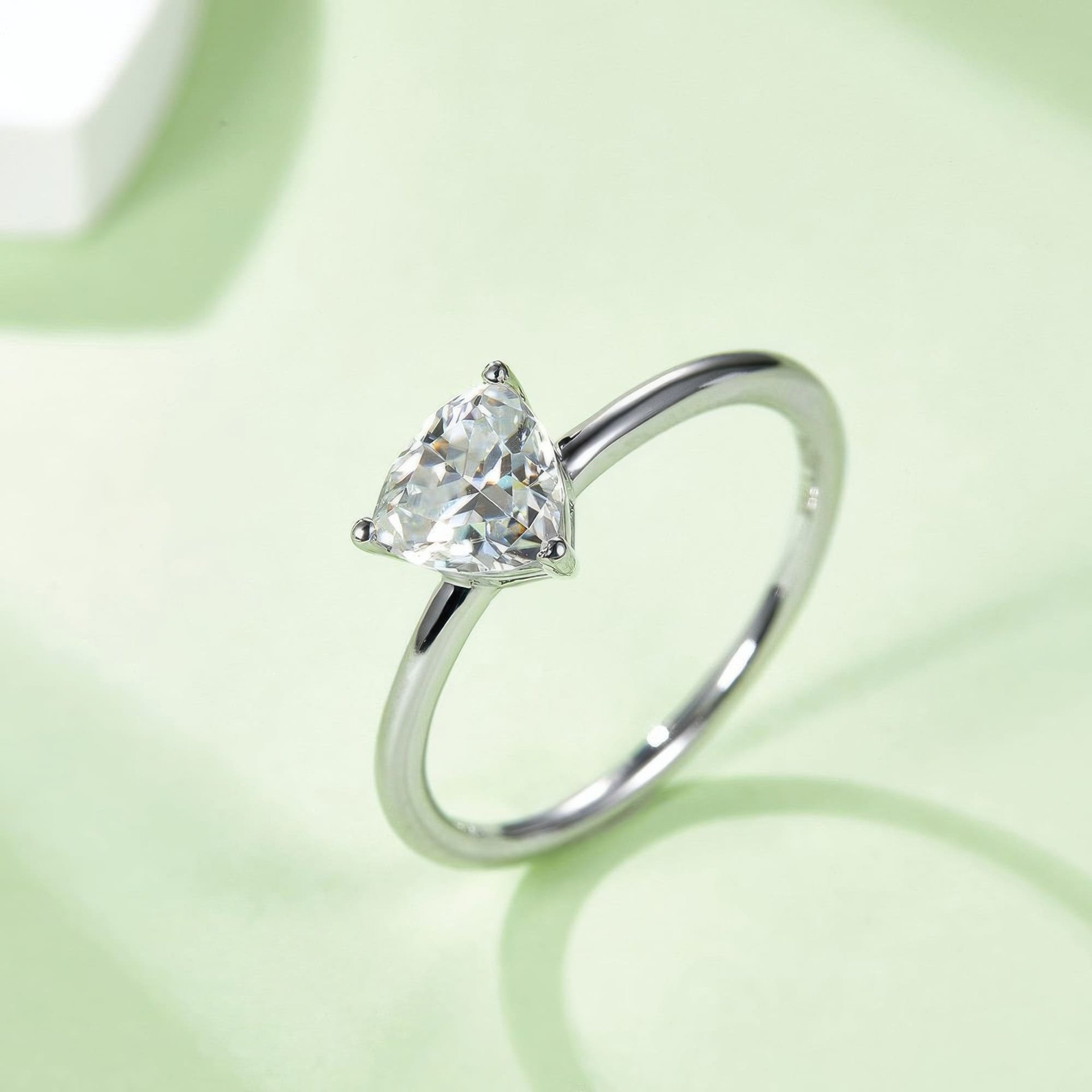 1 Ct Triangle-Cut Moissanite Solitaire Ring | Trillion 6.5mm DEW | 925 Sterling Silver - Image 2