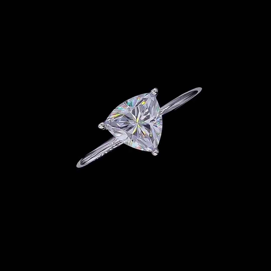 1 Ct Triangle-Cut Moissanite Solitaire Ring | Trillion 6.5mm DEW | 925 Sterling Silver product video thumbnail