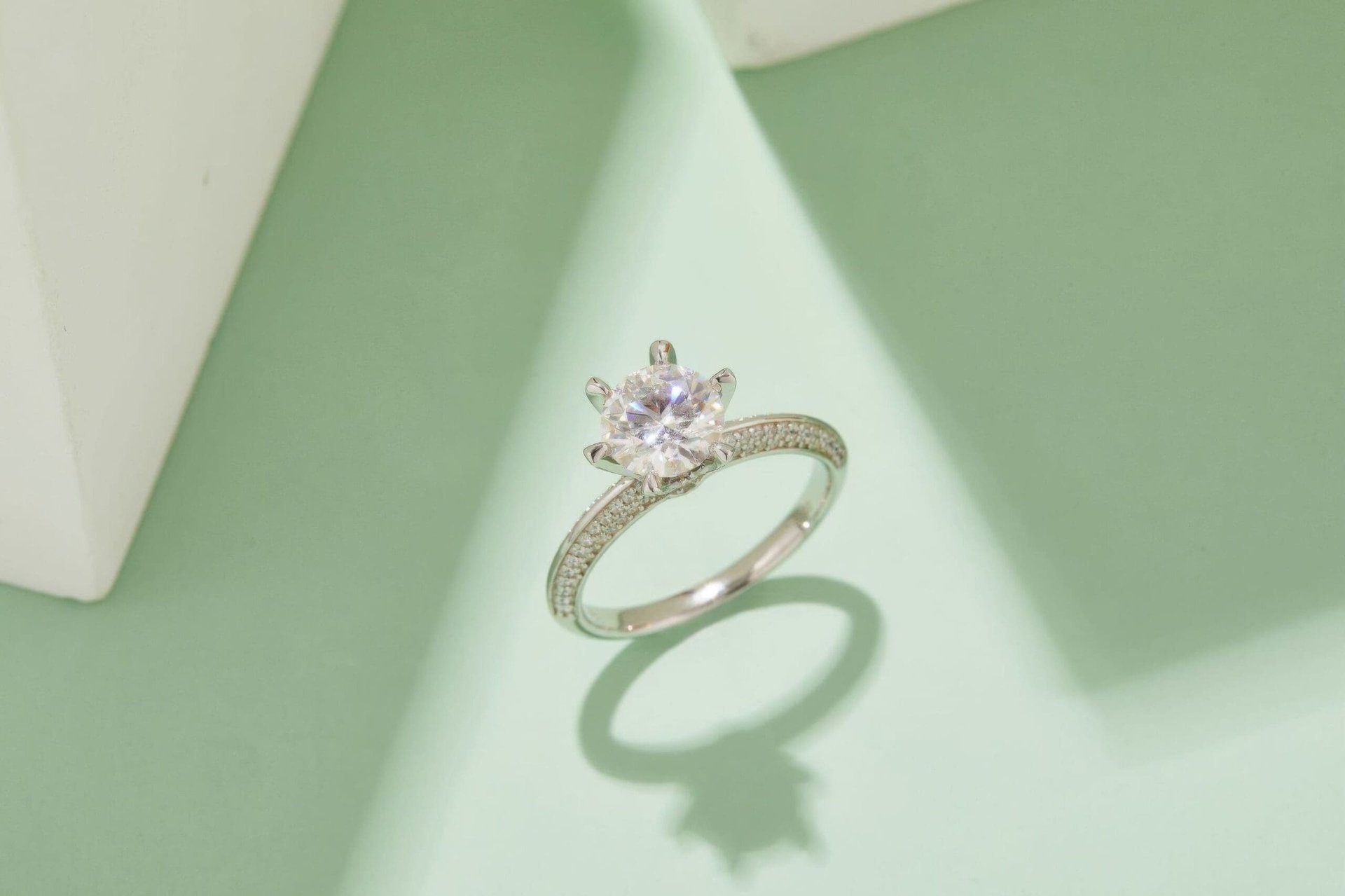 1.5 Carat Round Moissanite Solitaire Ring | Pavé Cathedral Band | DEF VVS in 925 Silver - Image 4