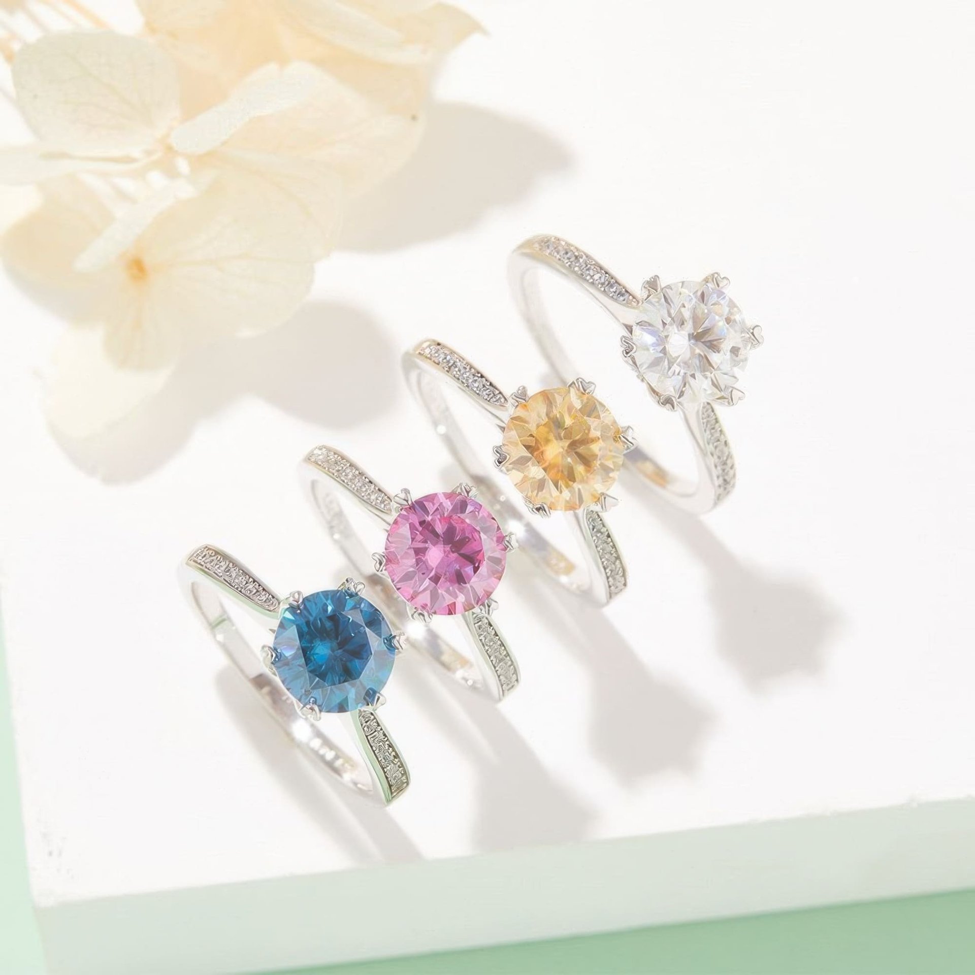 1.5ct Round Moissanite Solitaire Ring | Heart-Prong Pavé Band | Sterling Silver - Image 2