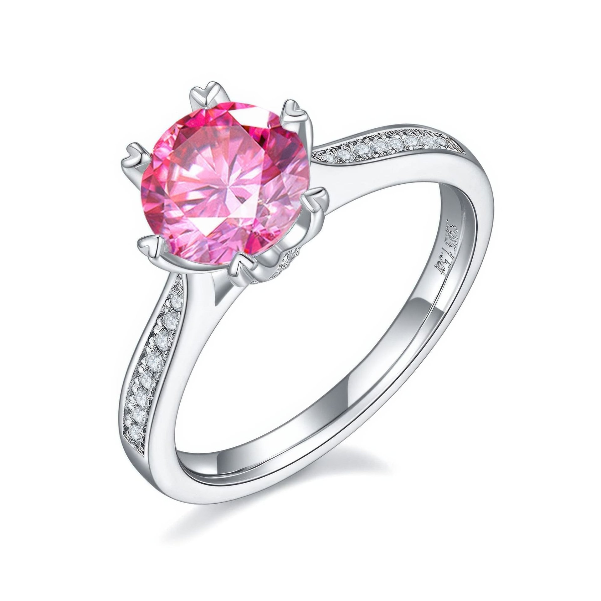 1.5ct Round Moissanite Solitaire Ring | Heart-Prong Pavé Band | Sterling Silver