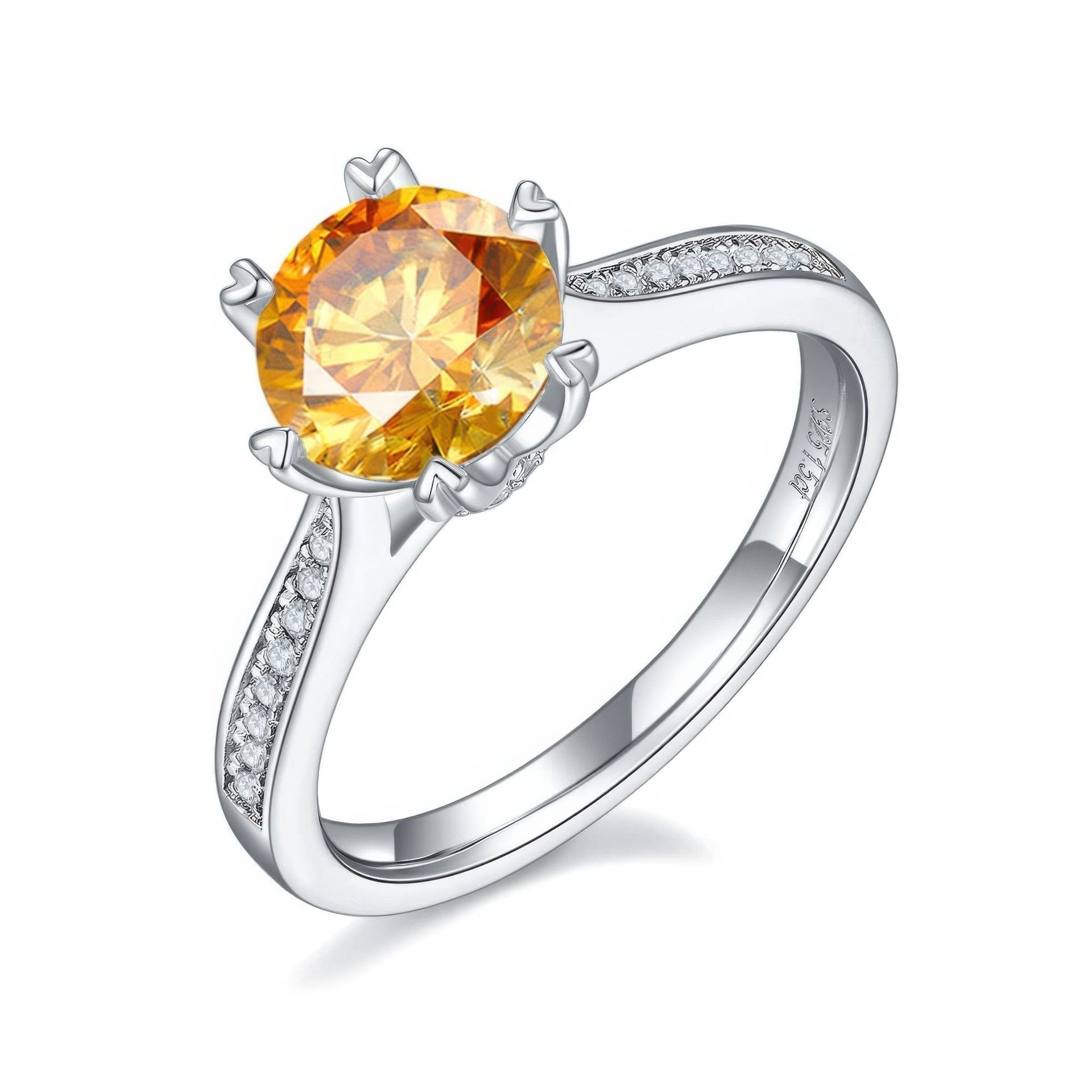 1.5ct Round Moissanite Solitaire Ring | Heart-Prong Pavé Band | Sterling Silver - Image 4