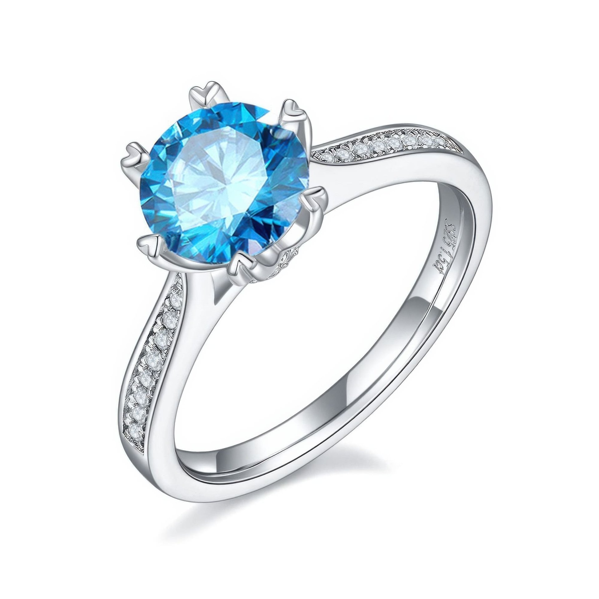 1.5ct Round Moissanite Solitaire Ring | Heart-Prong Pavé Band | Sterling Silver - Image 5