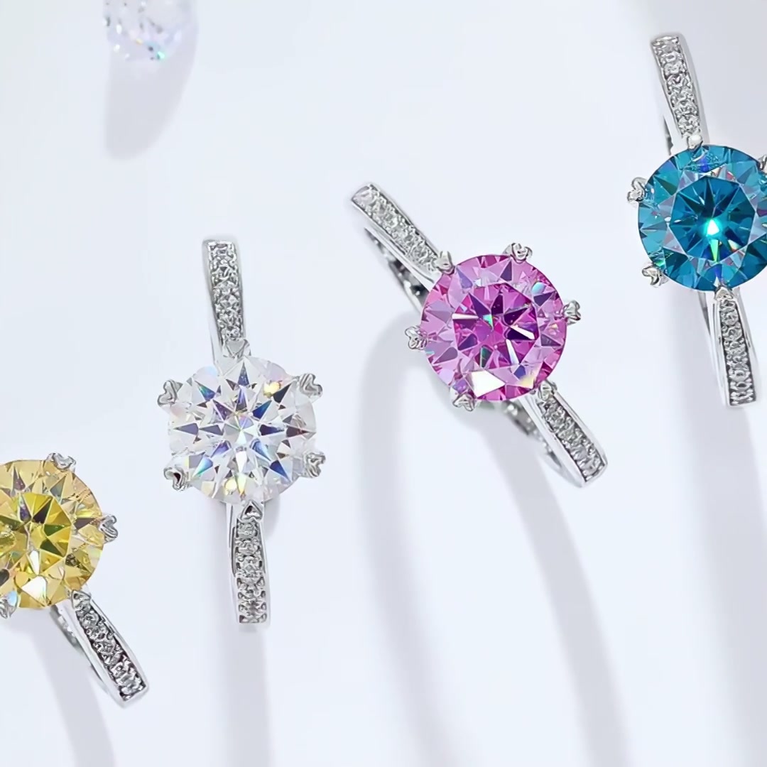1.5ct Round Moissanite Solitaire Ring | Heart-Prong Pavé Band | Sterling Silver product video thumbnail