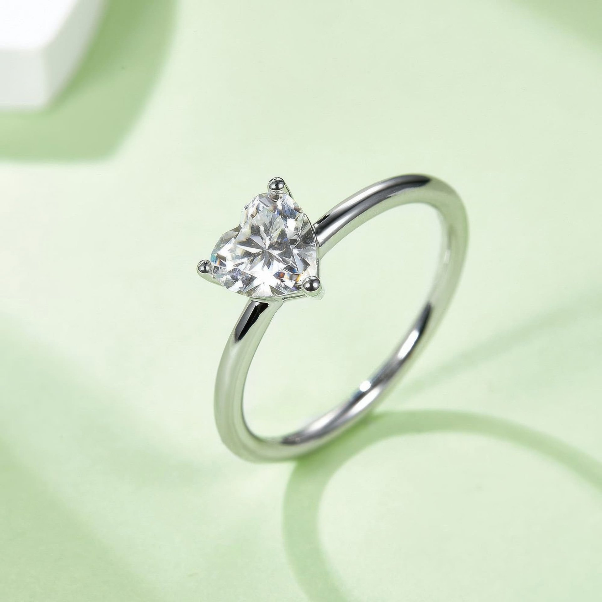 Heart-Cut Moissanite Solitaire Ring | 5-Prong 925 Sterling Silver | Slim Band - Image 2