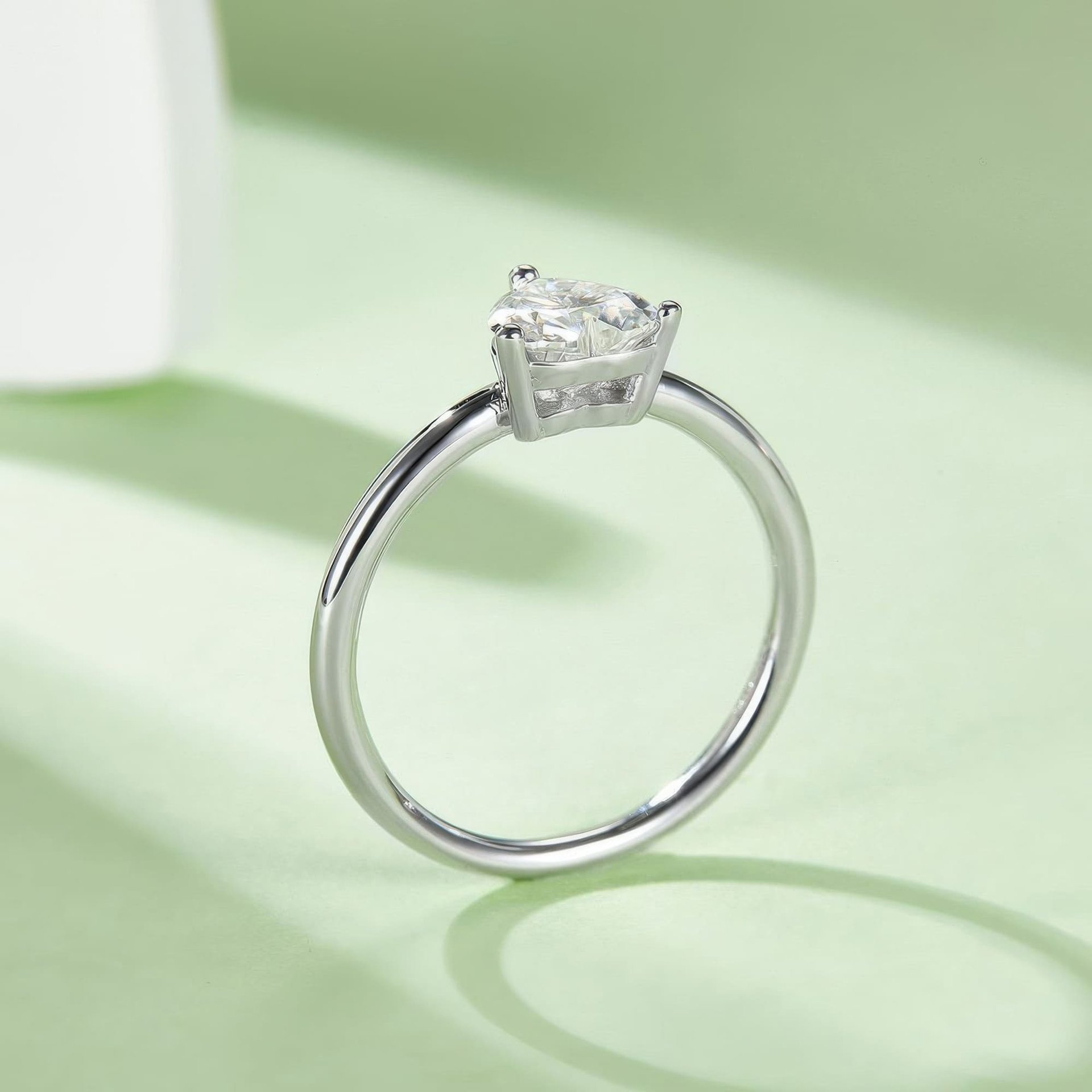 Heart-Cut Moissanite Solitaire Ring | 5-Prong 925 Sterling Silver | Slim Band - Image 4