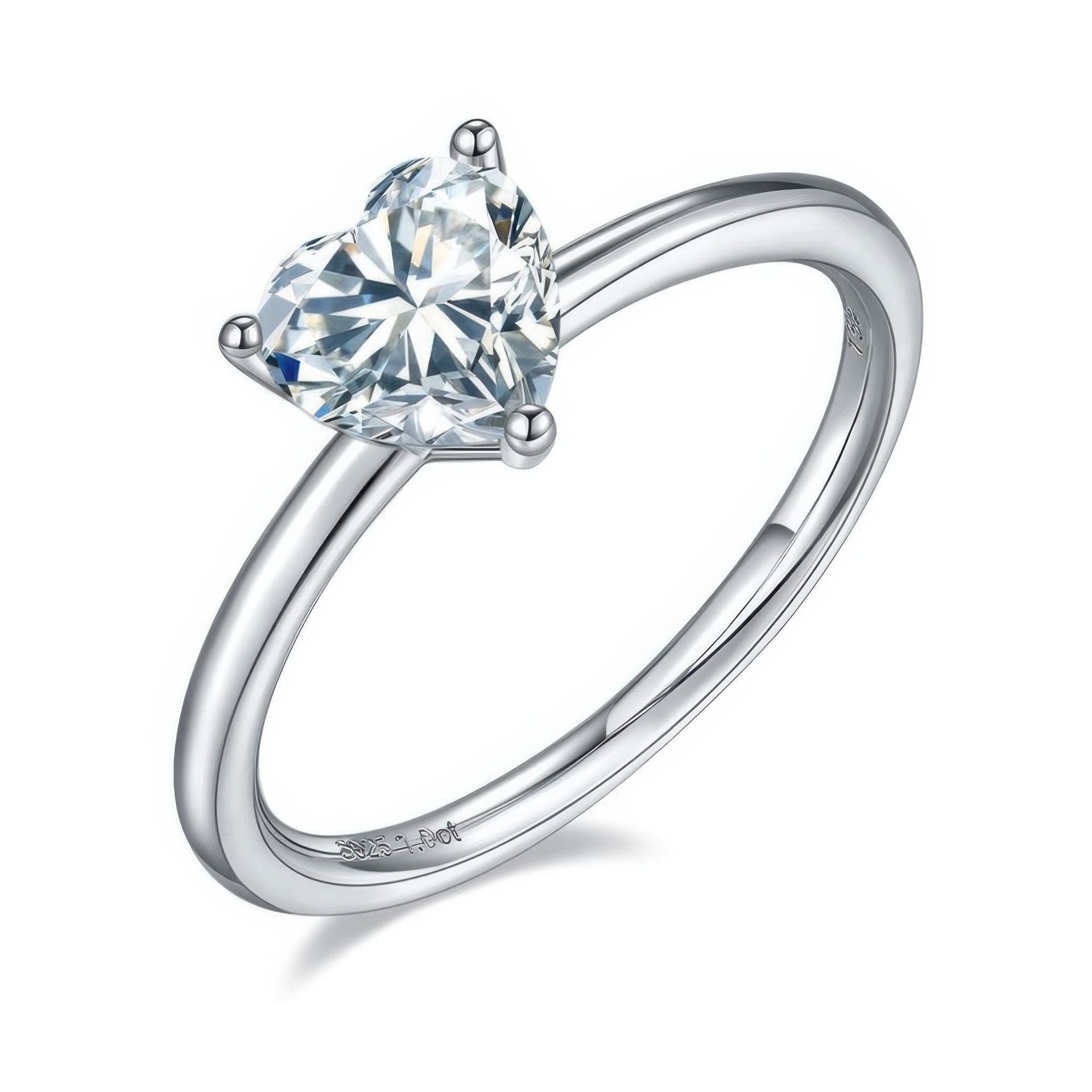 Heart-Cut Moissanite Solitaire Ring | 5-Prong 925 Sterling Silver | Slim Band