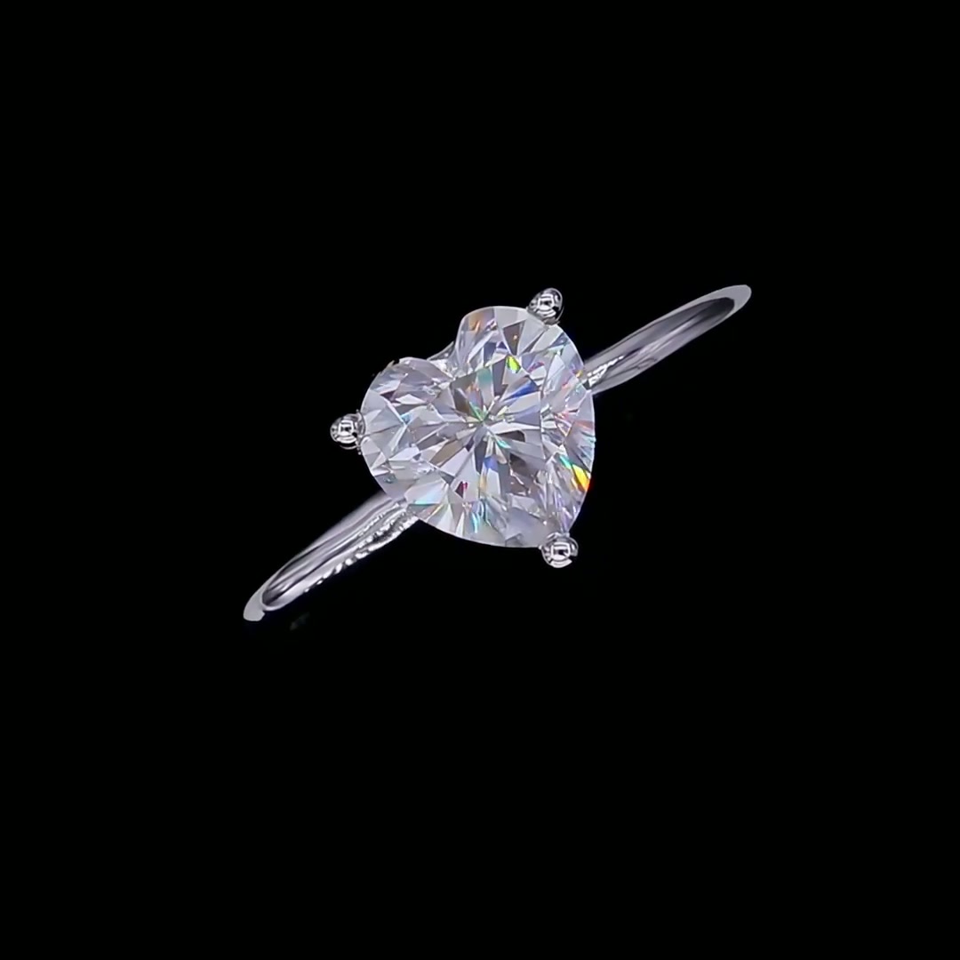 Heart-Cut Moissanite Solitaire Ring | 5-Prong 925 Sterling Silver | Slim Band product video thumbnail