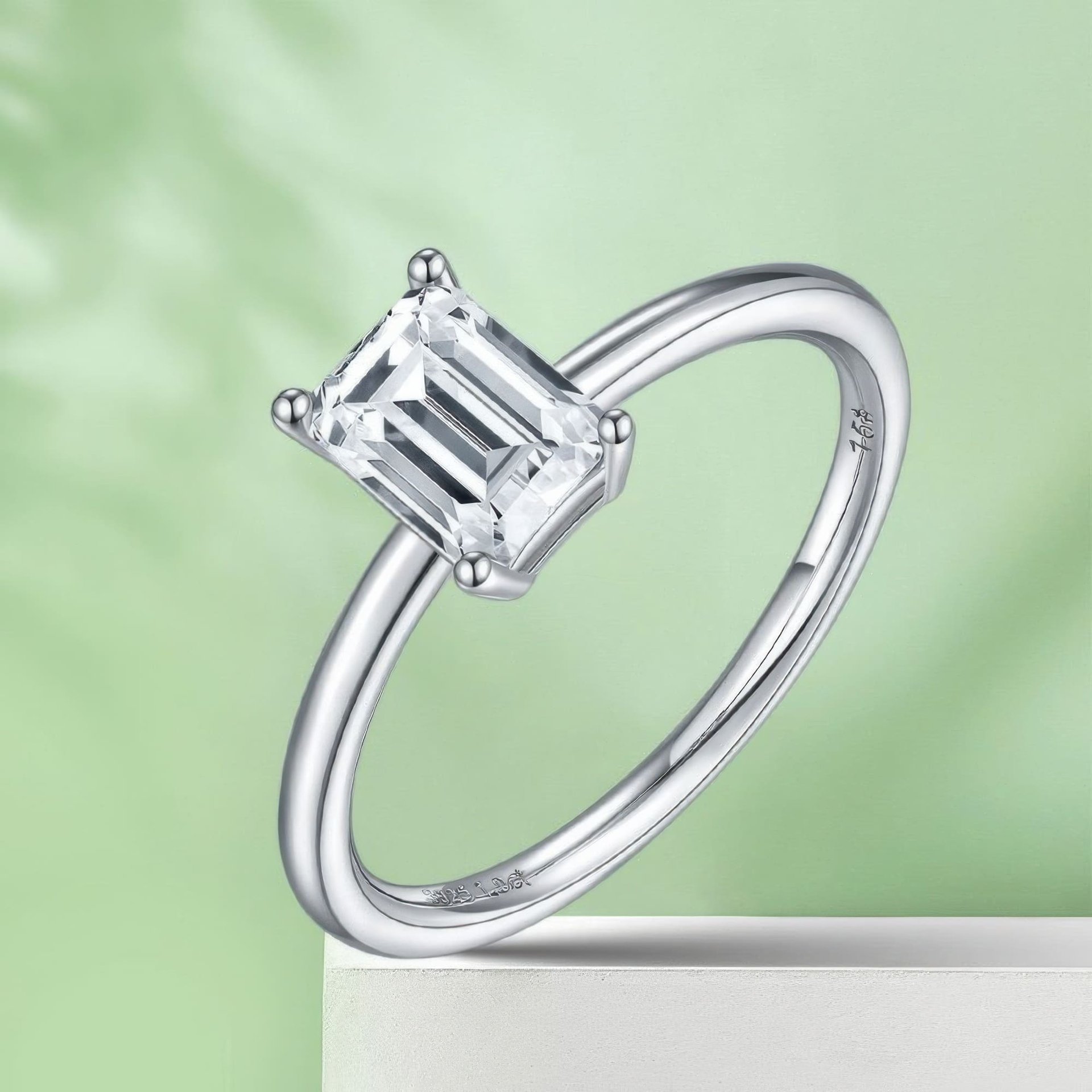 1ct Emerald Cut Moissanite Solitaire Ring | DEF VVS Step-Cut | 925 Sterling Silver - Image 5