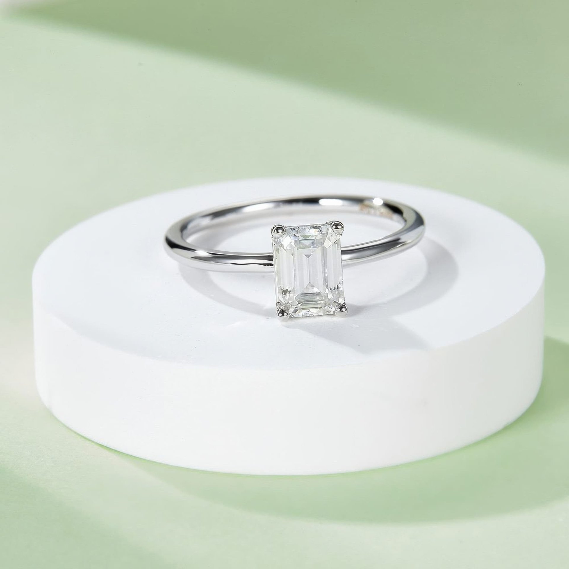 1ct Emerald Cut Moissanite Solitaire Ring | DEF VVS Step-Cut | 925 Sterling Silver - Image 2