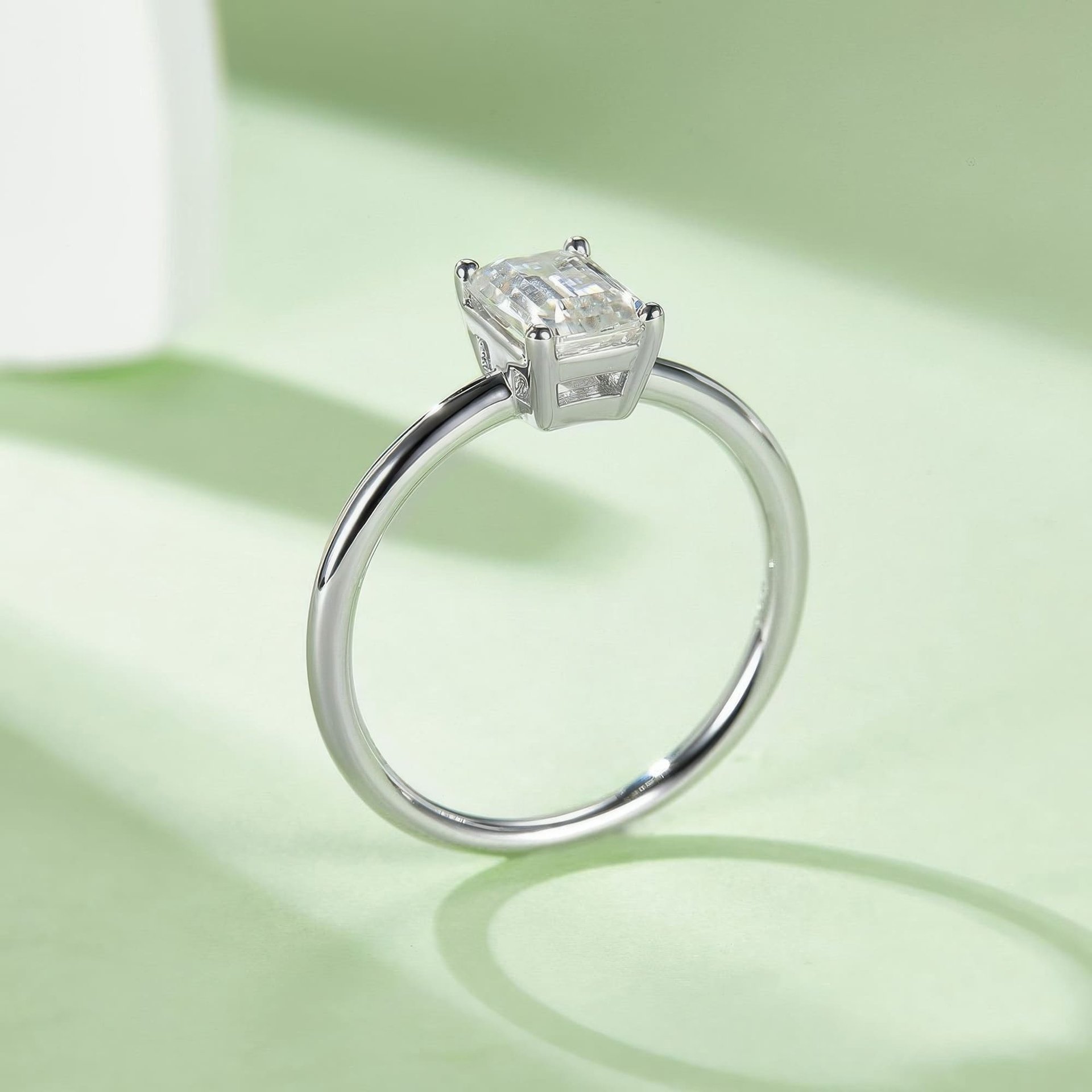 1ct Emerald Cut Moissanite Solitaire Ring | DEF VVS Step-Cut | 925 Sterling Silver - Image 3