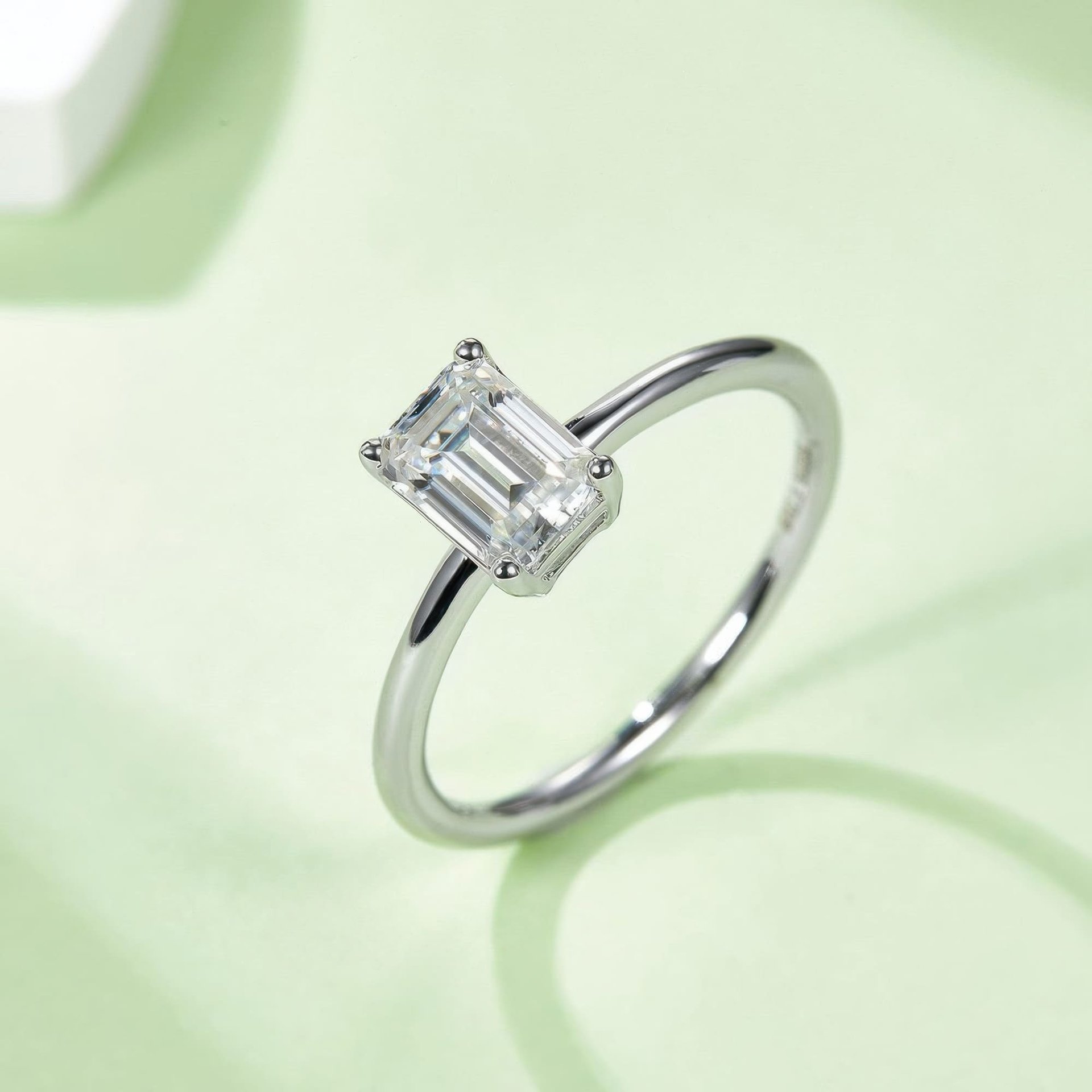 1ct Emerald Cut Moissanite Solitaire Ring | DEF VVS Step-Cut | 925 Sterling Silver - Image 4