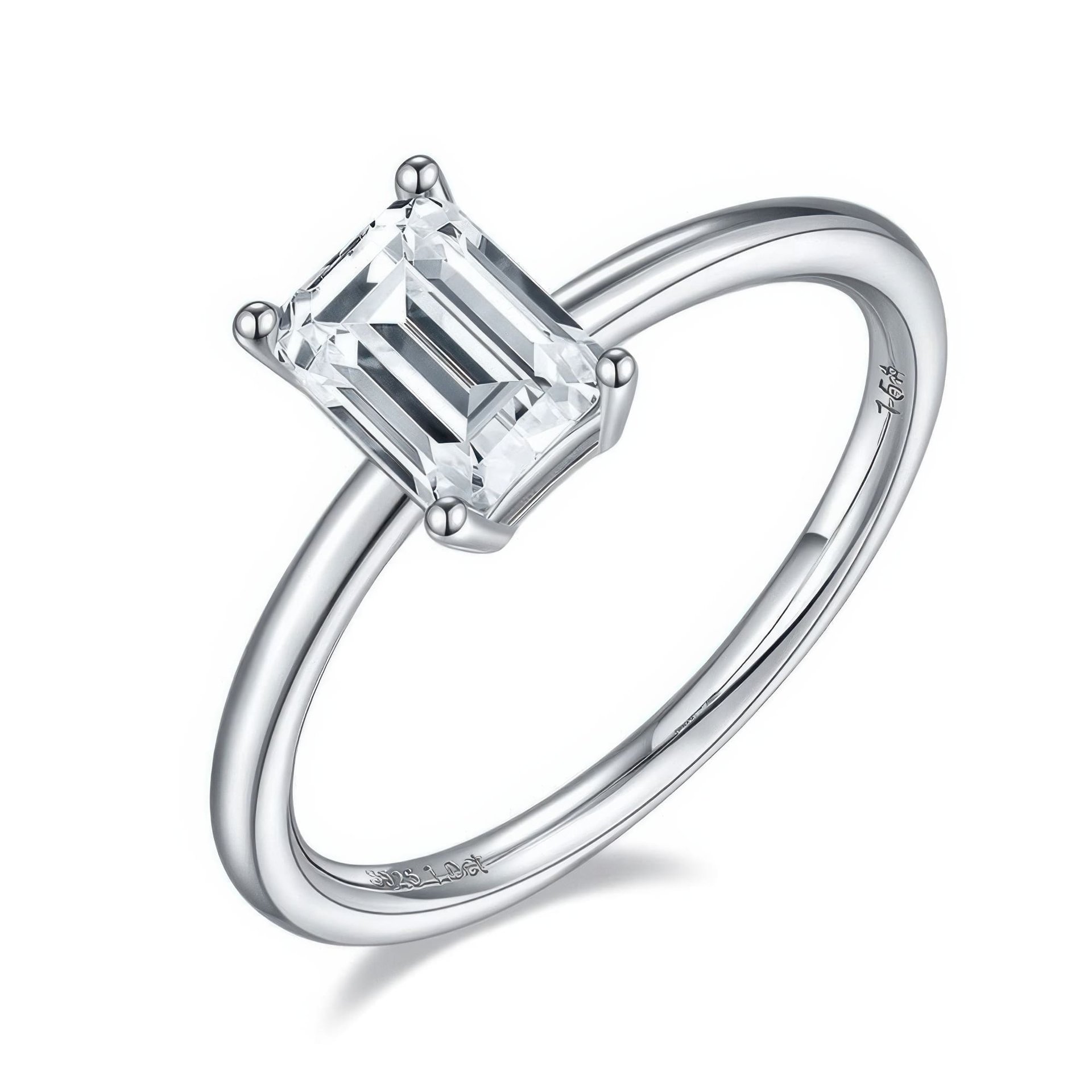 1ct Emerald Cut Moissanite Solitaire Ring | DEF VVS Step-Cut | 925 Sterling Silver