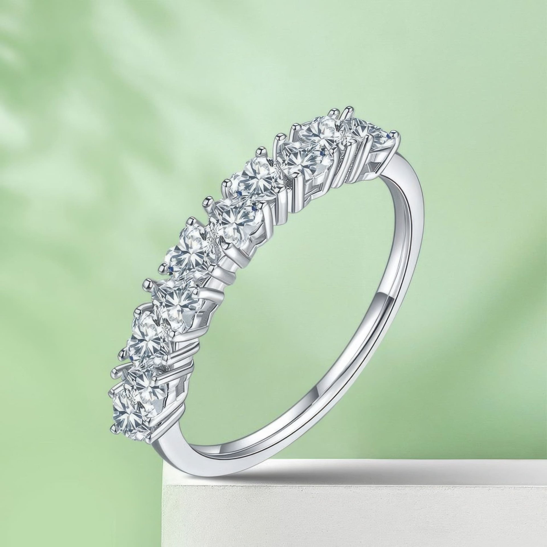 Round Moissanite Half-Eternity Row Ring | Staggered 925 Silver Stacking Band - Image 5