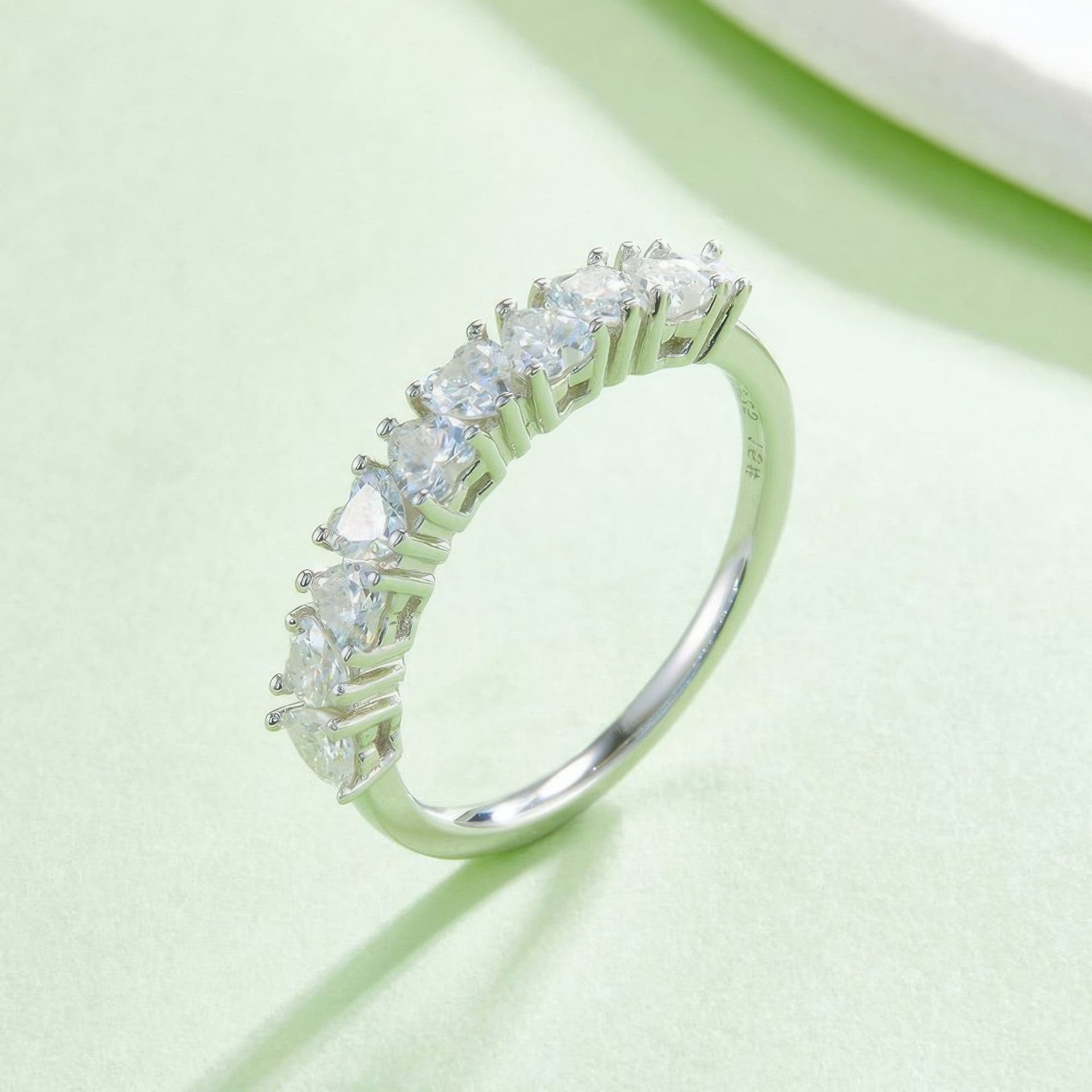 Round Moissanite Half-Eternity Row Ring | Staggered 925 Silver Stacking Band - Image 3