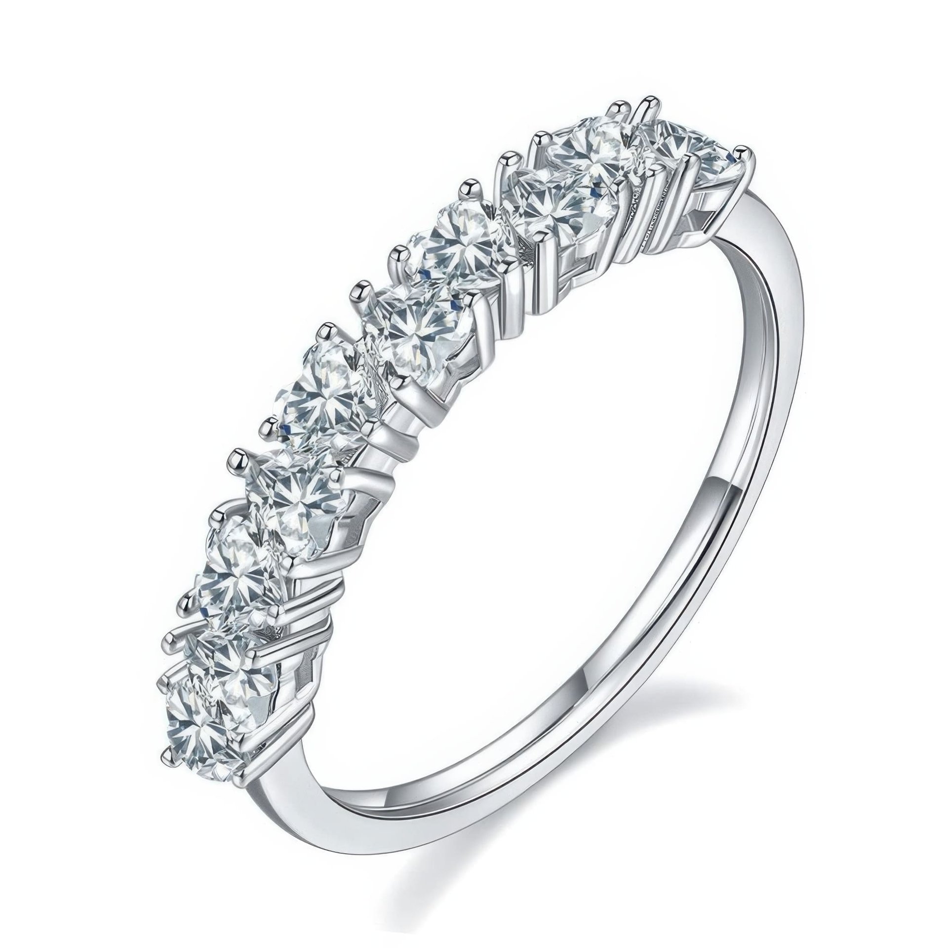 Round Moissanite Half-Eternity Row Ring | Staggered 925 Silver Stacking Band