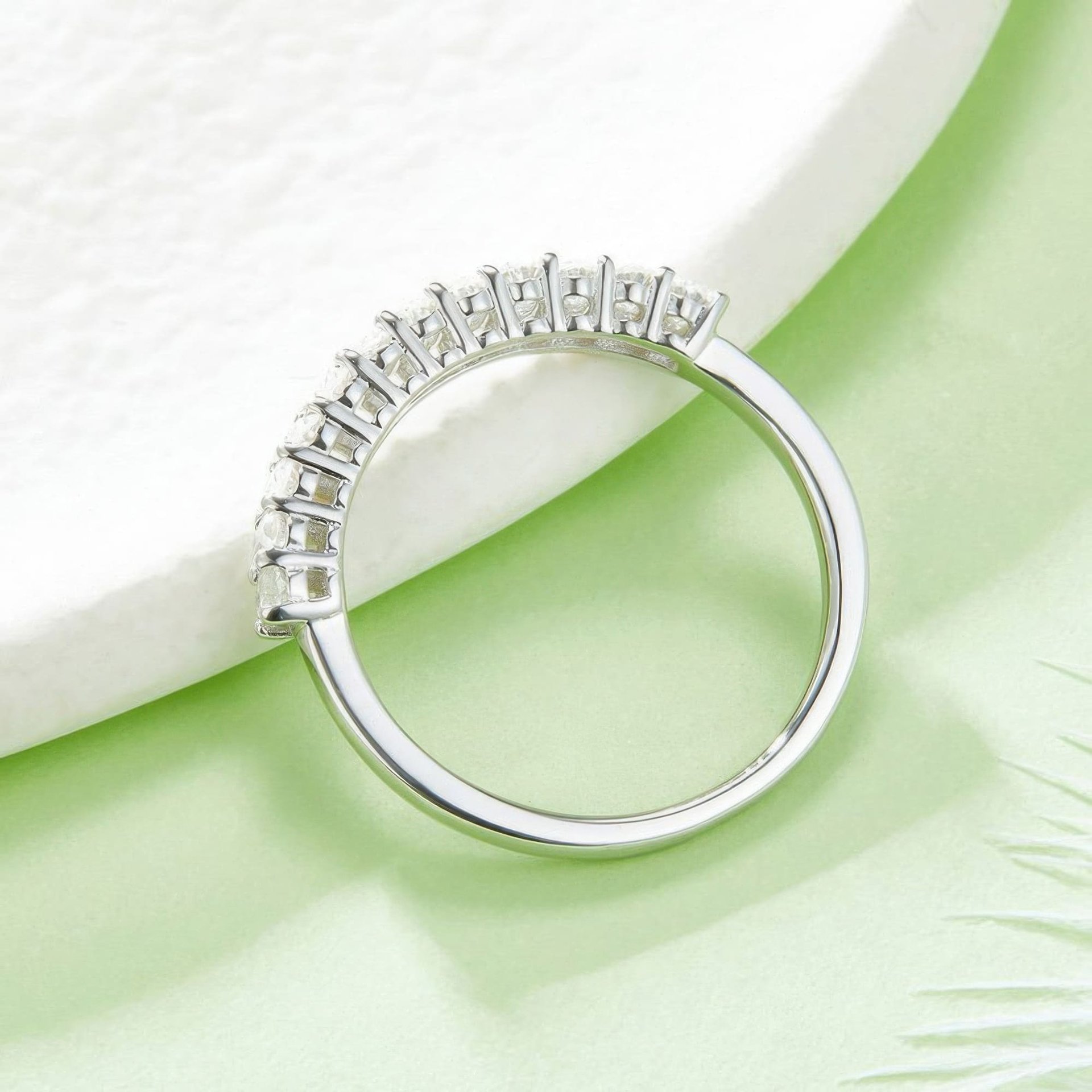 Vintage Oval Moissanite Half-Eternity Row Ring | East-West Set 925 Sterling Silver Stacking Band - Image 3