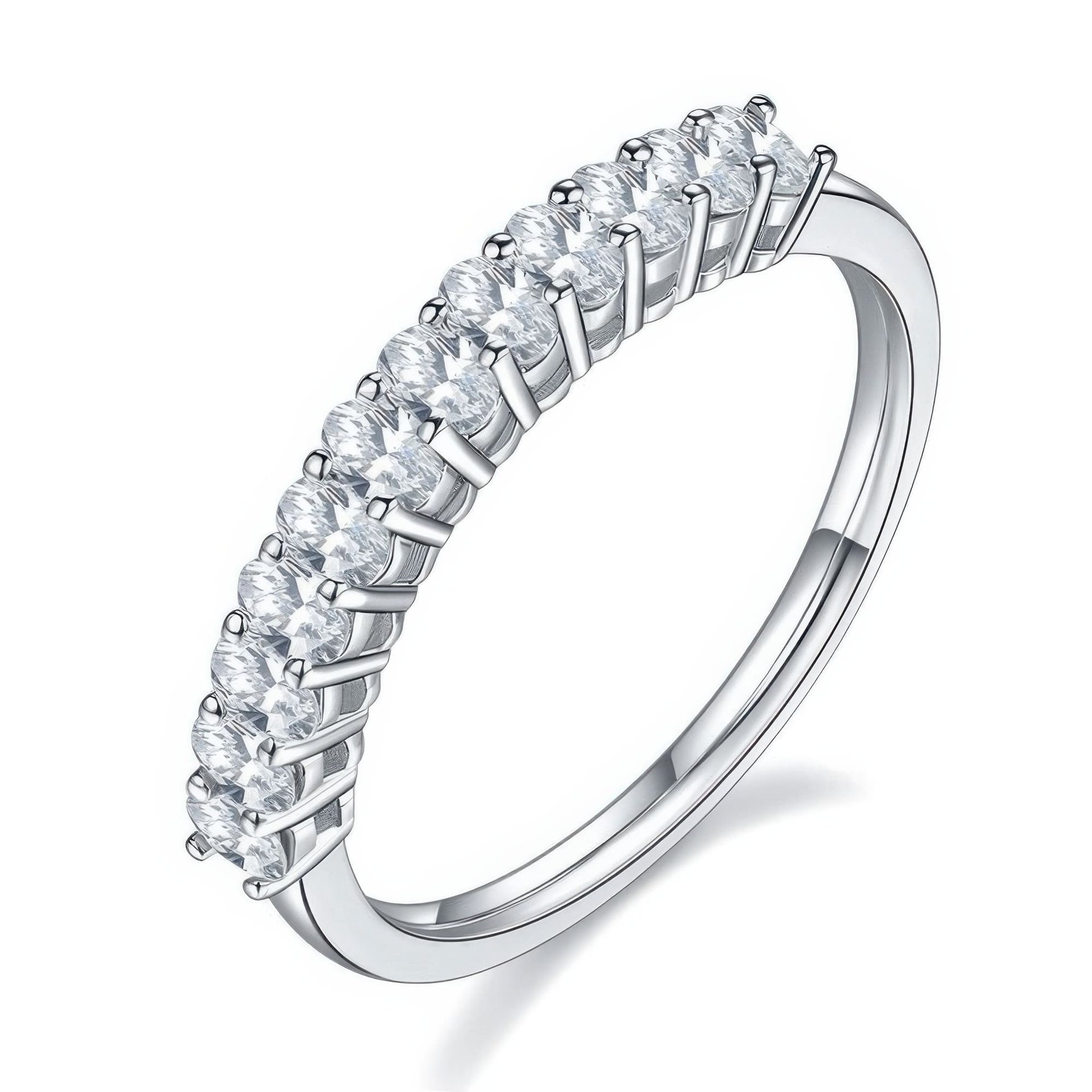 Vintage Oval Moissanite Half-Eternity Row Ring | East-West Set 925 Sterling Silver Stacking Band