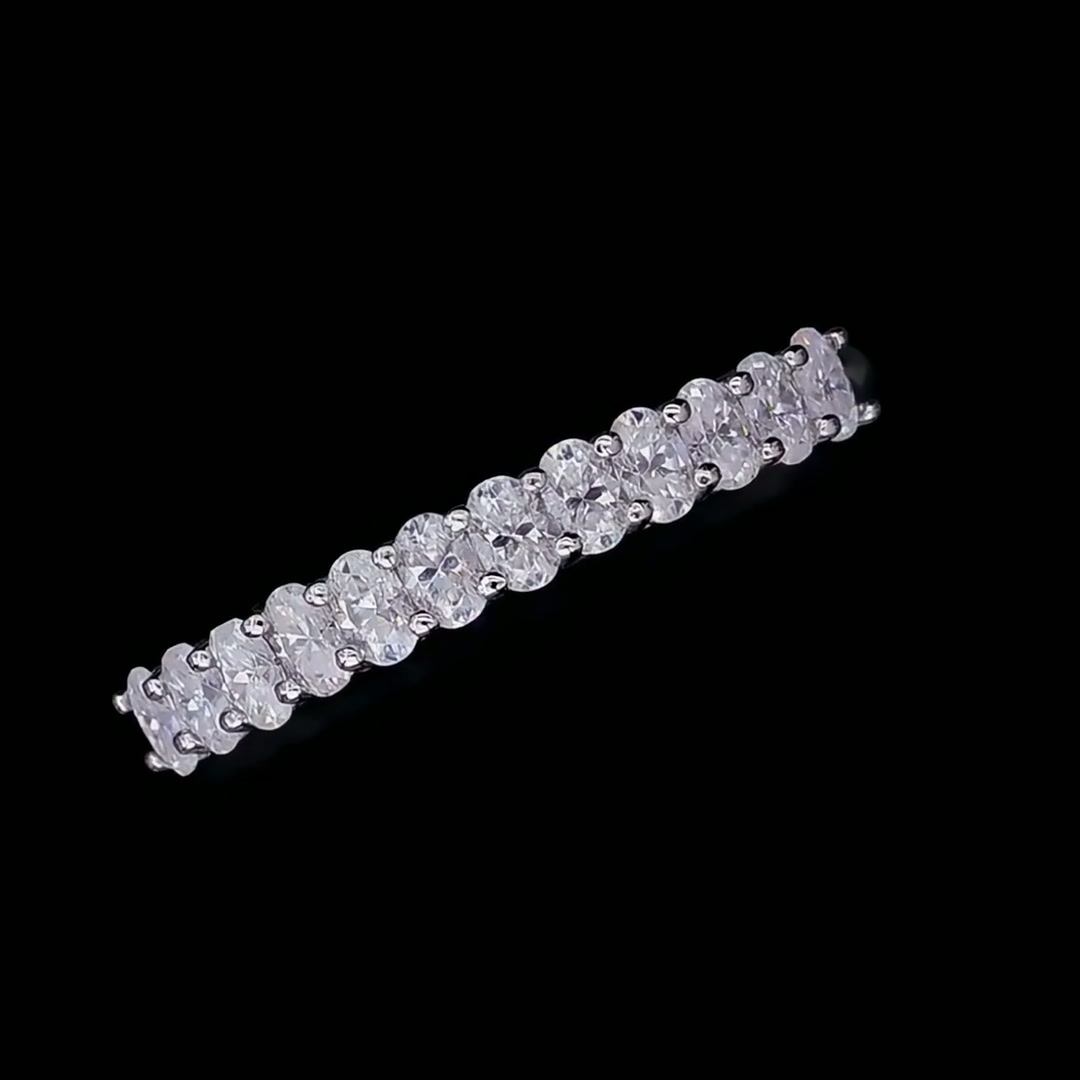 Vintage Oval Moissanite Half-Eternity Row Ring | East-West Set 925 Sterling Silver Stacking Band product video thumbnail